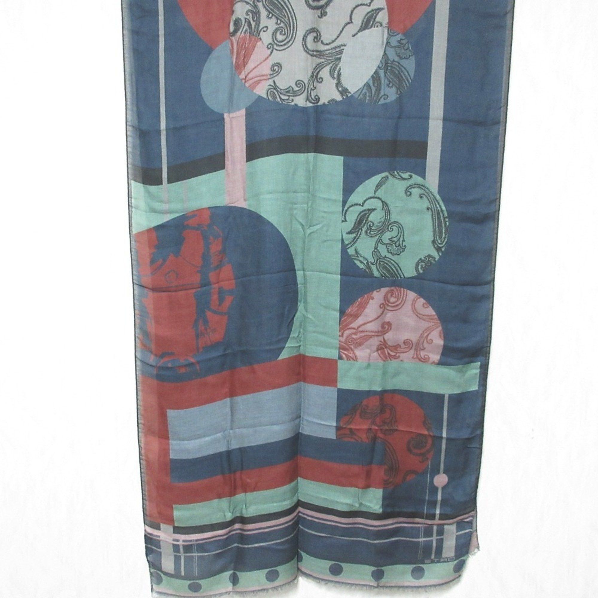 Etro ETRO Paisley Rocket Astronaut All-over Pattern Large Stole/Scarf Shawl Scarf Navy Grey Women's Size ONE SIZE - 7 Thumbnail