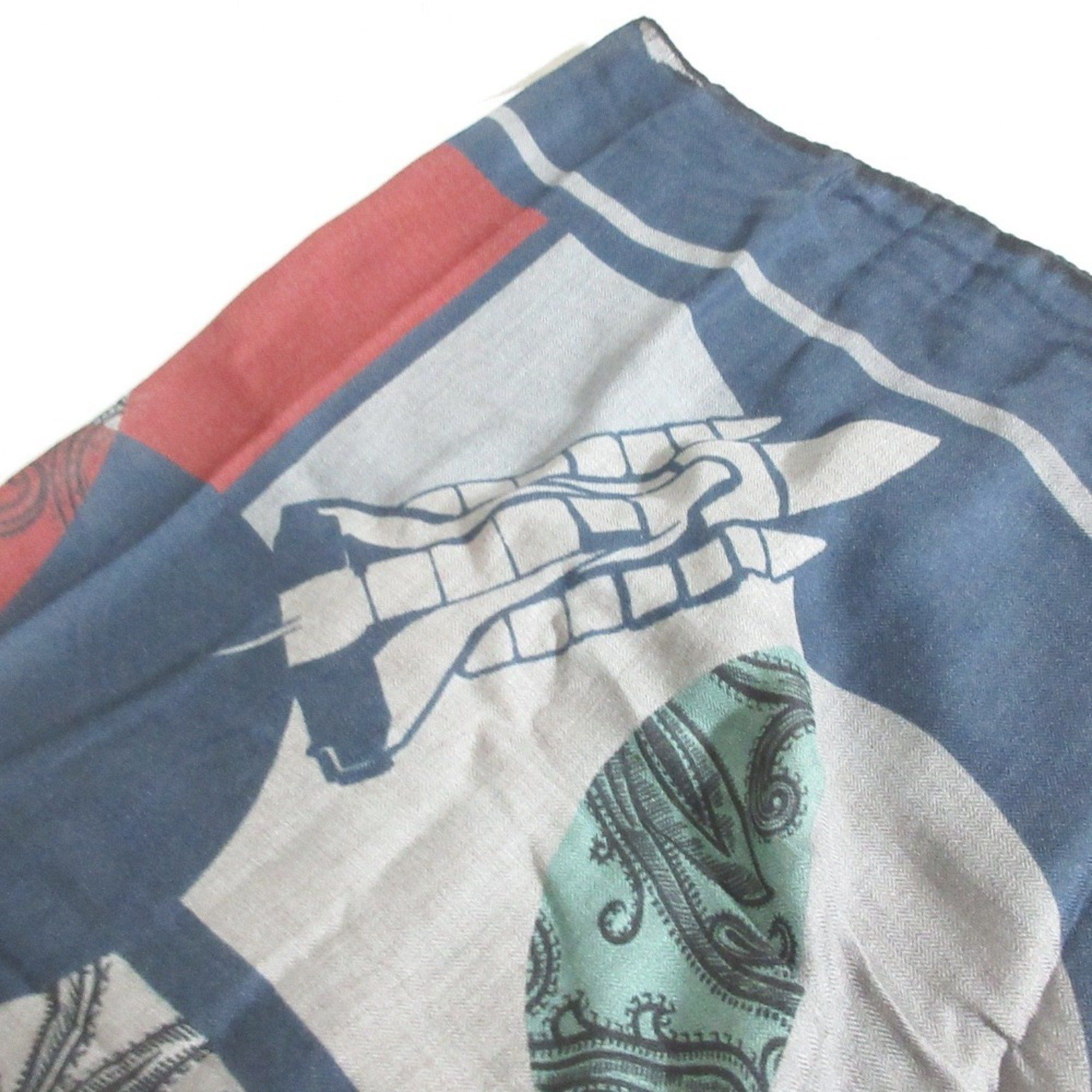 Etro ETRO Paisley Rocket Astronaut All-over Pattern Large Stole/Scarf Shawl Scarf Navy Grey Women's Size ONE SIZE - 4 Thumbnail