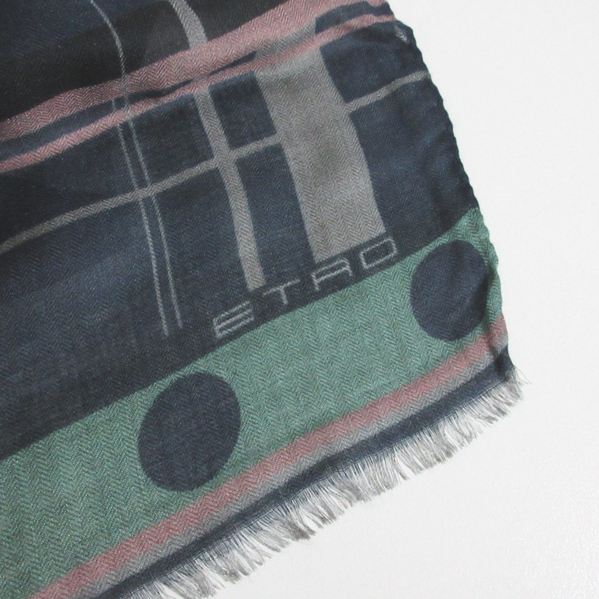 Etro ETRO Paisley Rocket Astronaut All-over Pattern Large Stole/Scarf Shawl Scarf Navy Grey Women's Size ONE SIZE - 9 Thumbnail