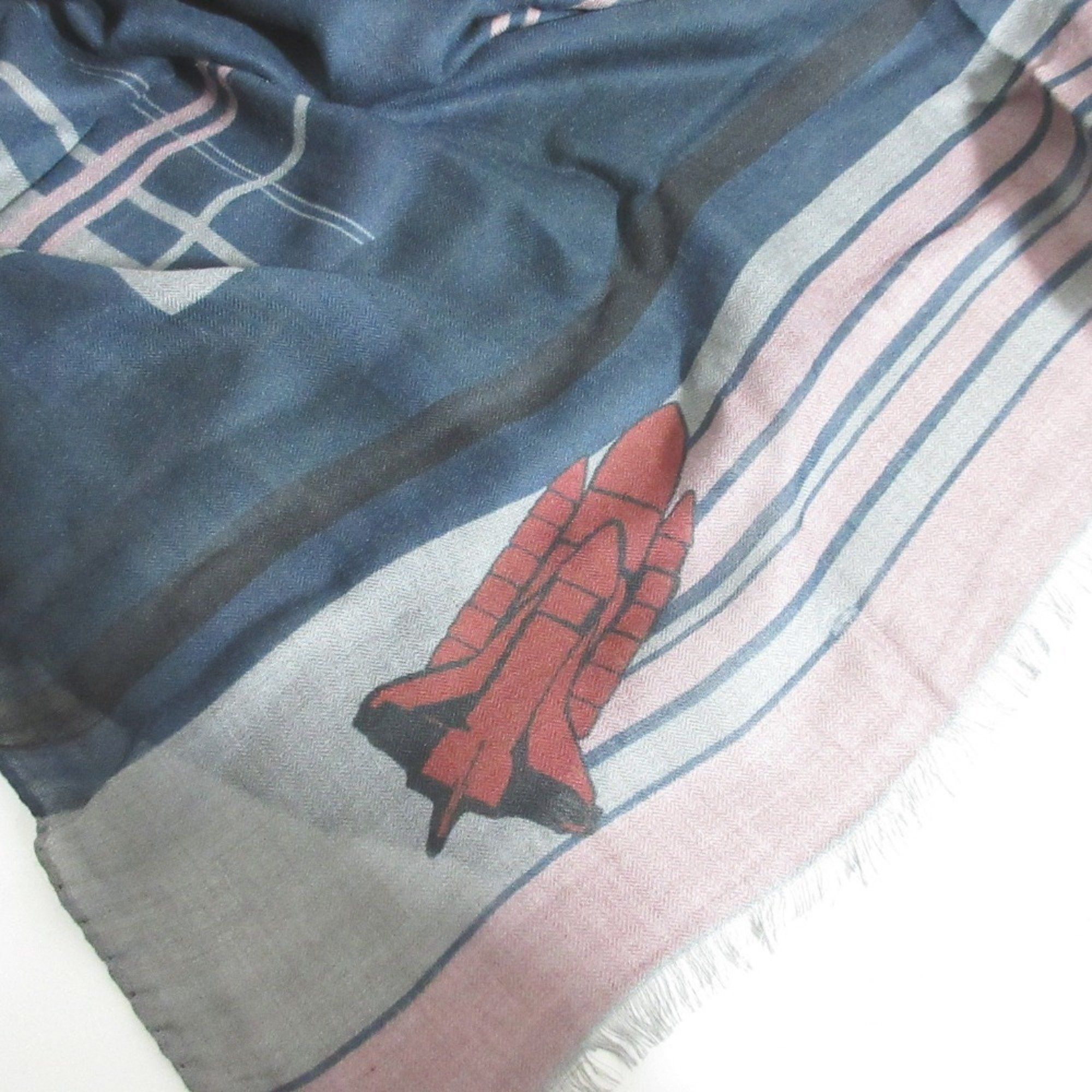 Etro ETRO Paisley Rocket Astronaut All-over Pattern Large Stole/Scarf Shawl Scarf Navy Grey Women's Size ONE SIZE - 6 Thumbnail