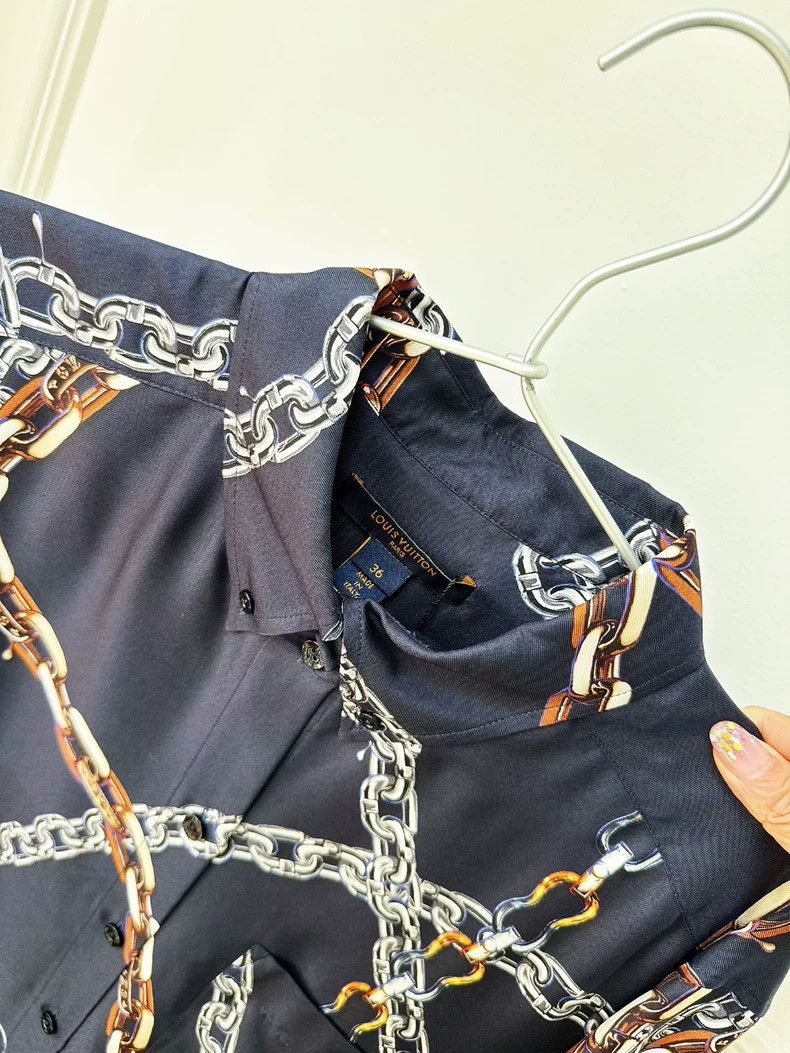 Louis Vuitton Blue Silk Shirt with Chain Pattern- DMC Size US S / EU 44-46 / 1 - 4 Thumbnail