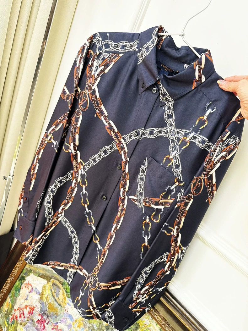 Louis Vuitton Blue Silk Shirt with Chain Pattern- DMC Size US S / EU 44-46 / 1 - 2 Thumbnail