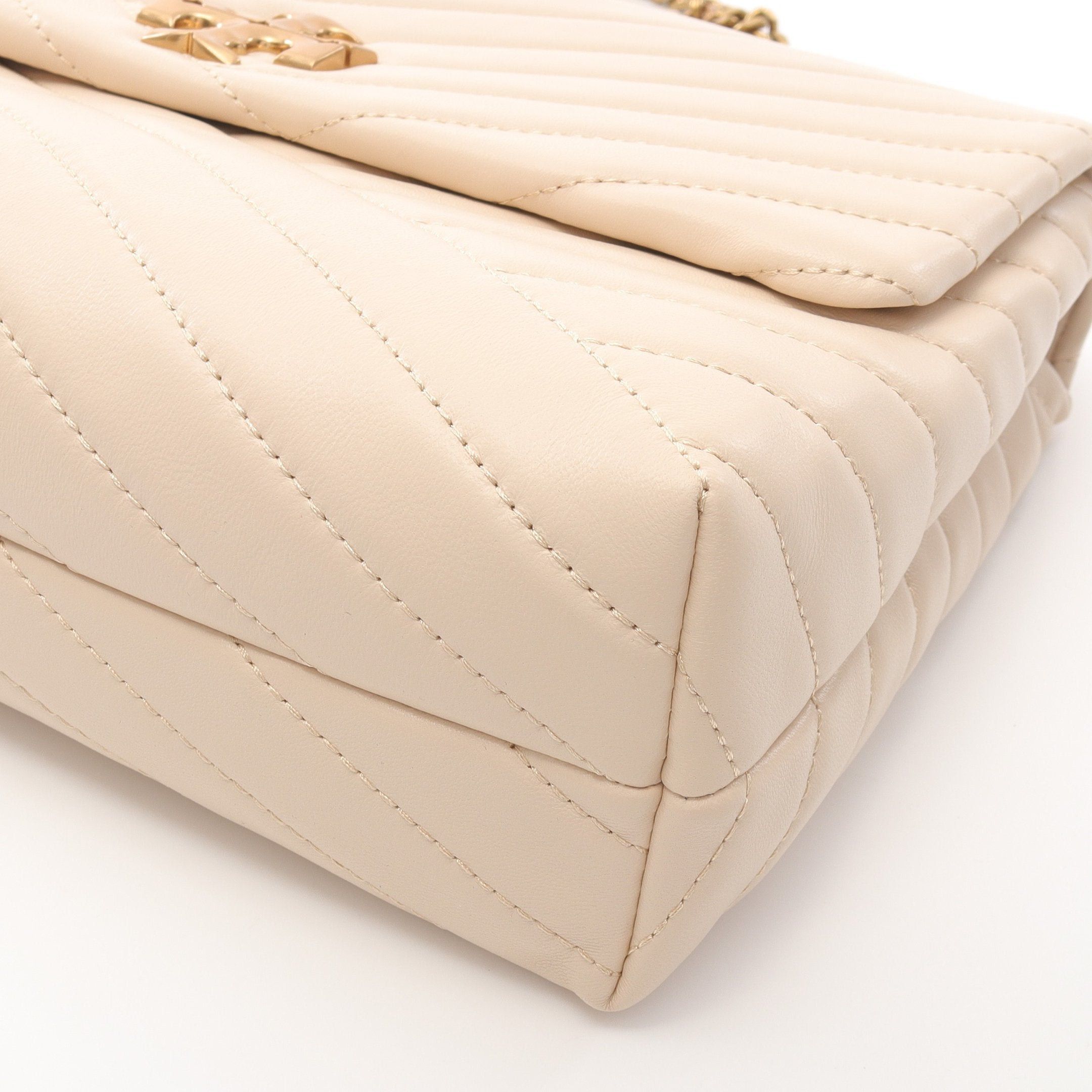 Tory Burch Tory Burch Kira Chevron Convertible Double Chain Shoulder Bag Leather Ivory Size ONE SIZE - 7 Thumbnail