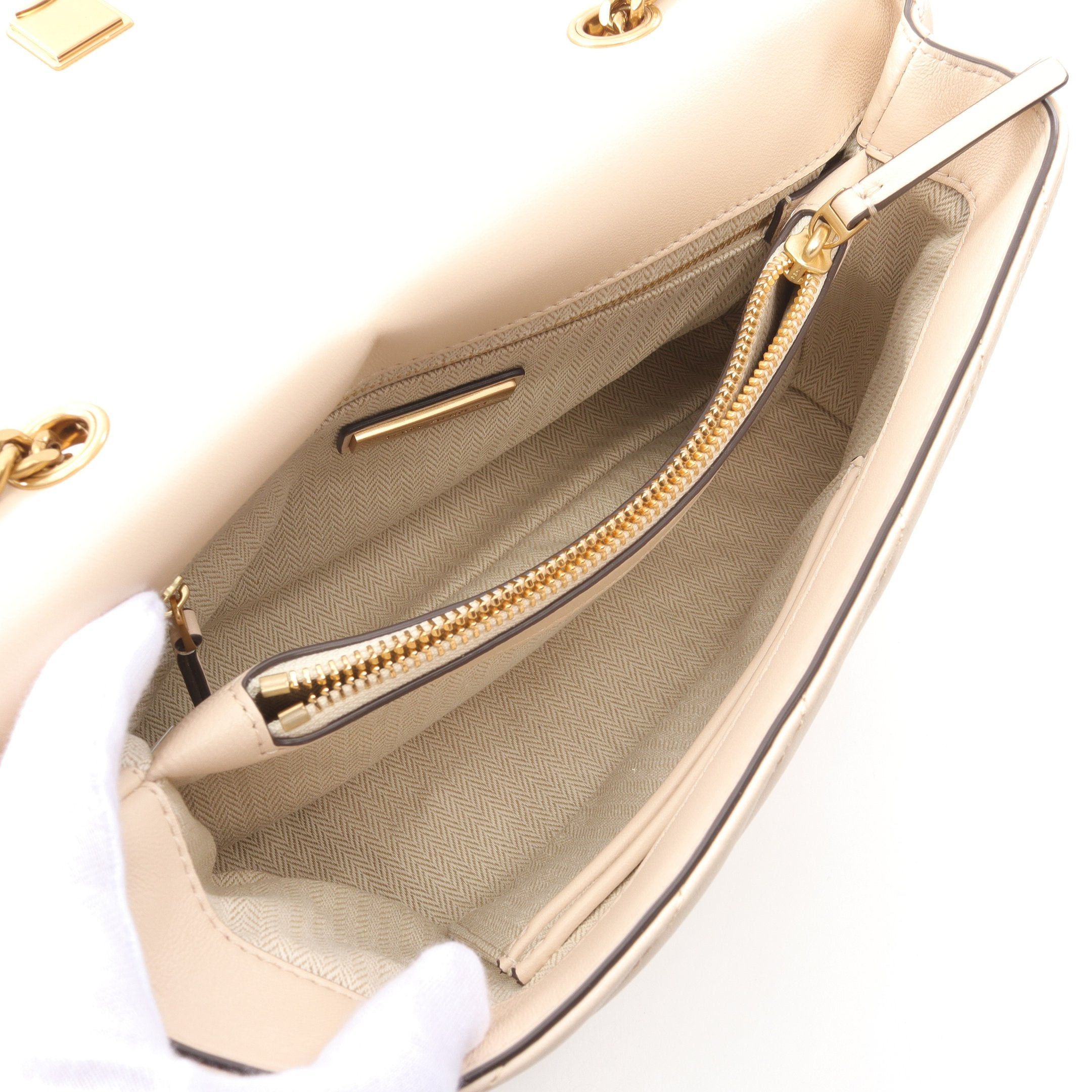 Tory Burch Tory Burch Kira Chevron Convertible Double Chain Shoulder Bag Leather Ivory Size ONE SIZE - 3 Thumbnail
