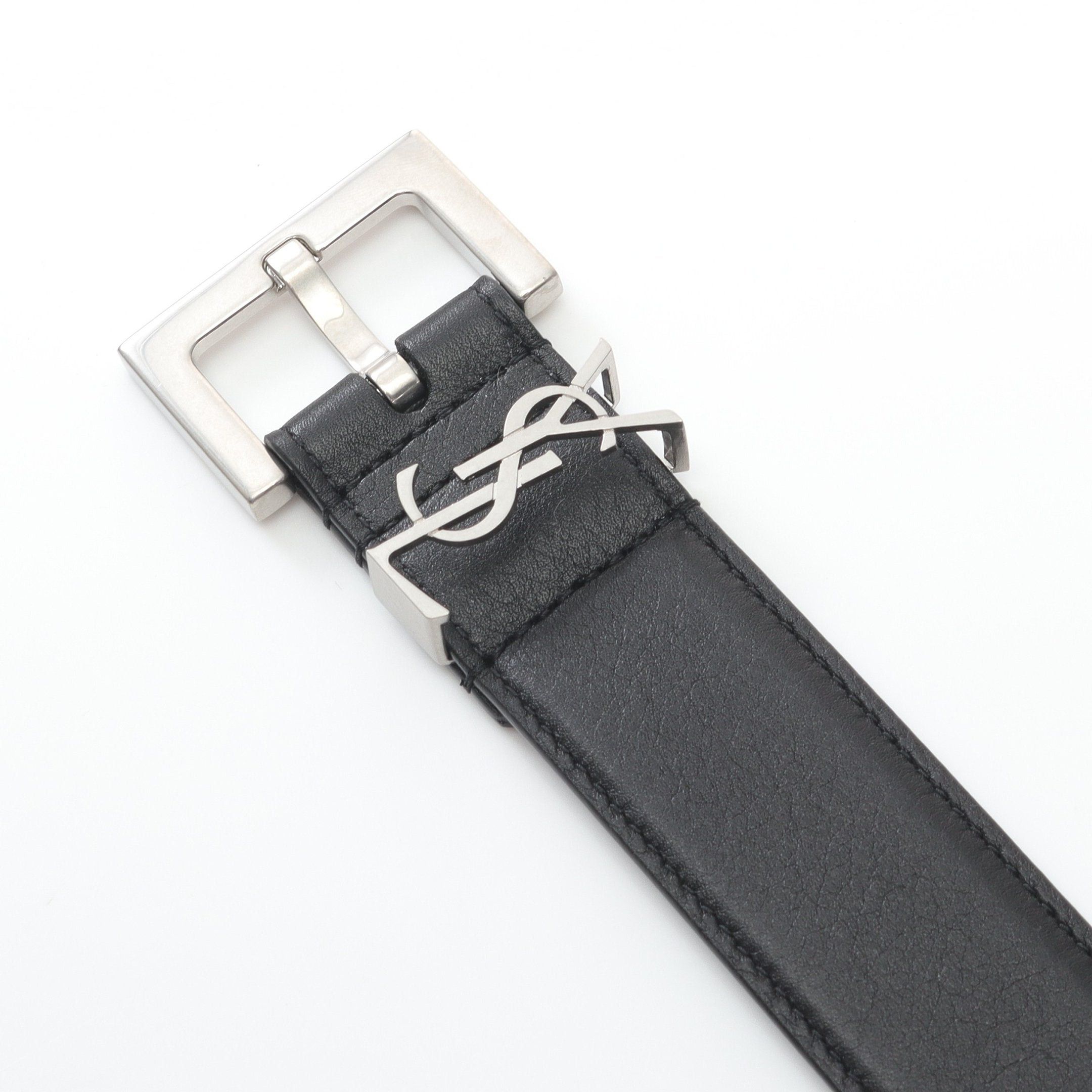 Yves Saint Laurent Yves Saint Laurent Cassandra Belt Leather Black Silver Hardware Size ONE SIZE - 2 Thumbnail