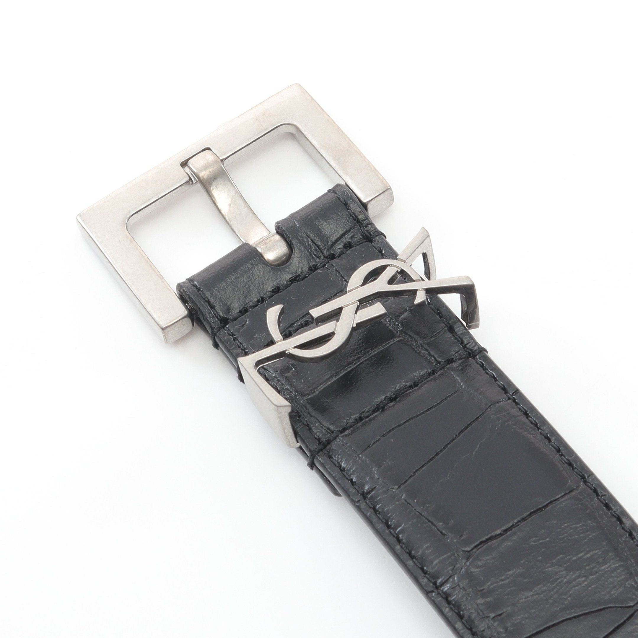 Yves Saint Laurent Yves Saint Laurent Cassandra Belt Leather Black Croc Embossed Silver Hardware Size ONE SIZE - 2 Thumbnail