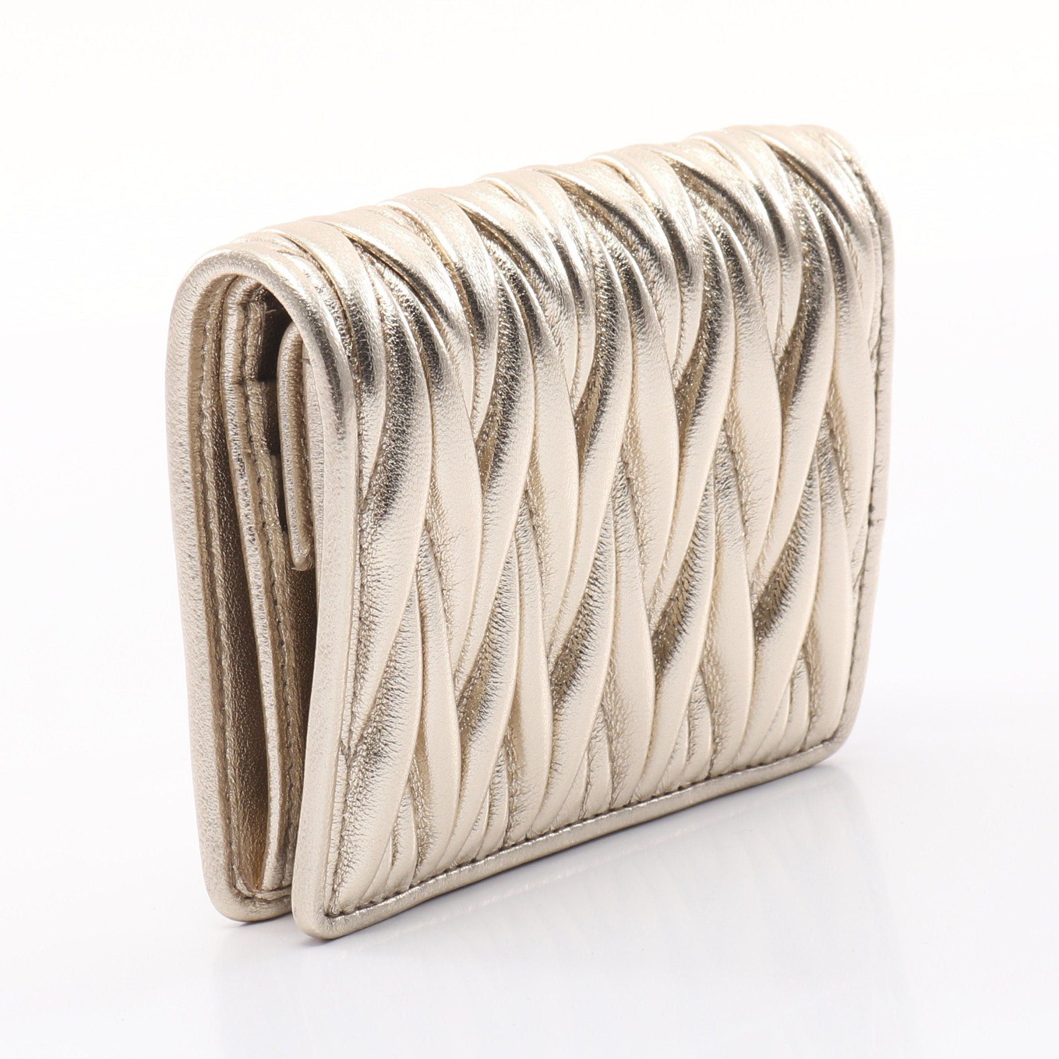 Miu Miu Miu Miu Matelasse Bi-Fold Wallet Leather Gold Size ONE SIZE - 2 Thumbnail