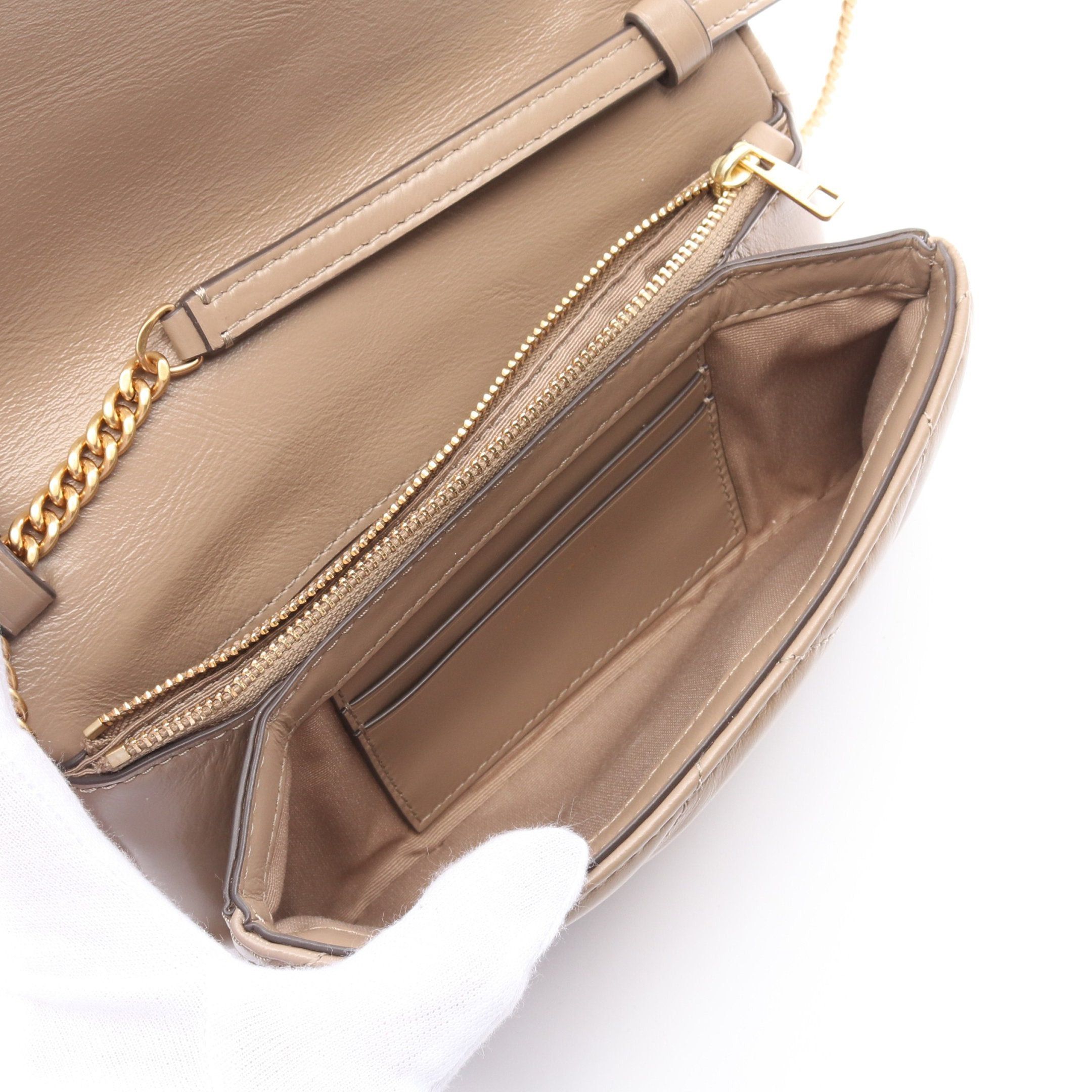 Tory Burch Tory Burch Kira Diamond Chain Shoulder Bag Leather Gray Beige Size ONE SIZE - 3 Thumbnail