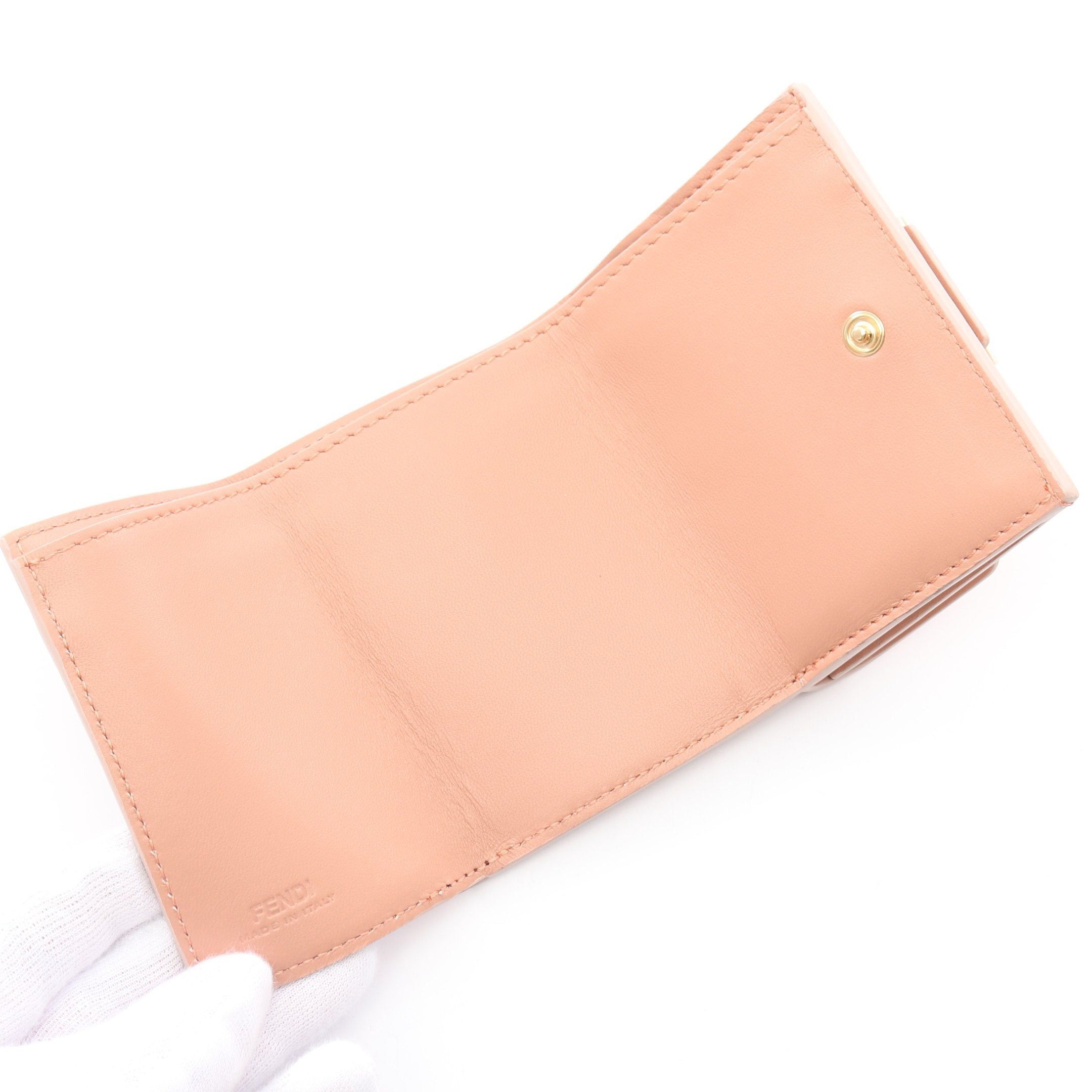 Fendi Fendi Bucket Ff Logo Trifold Wallet Compact Emboss Leather Pink Size ONE SIZE - 3 Thumbnail