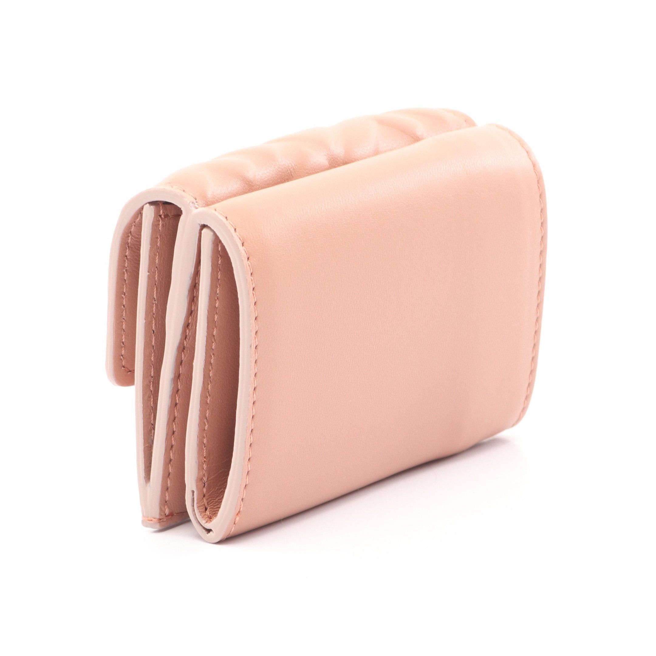 Fendi Fendi Bucket Ff Logo Trifold Wallet Compact Emboss Leather Pink Size ONE SIZE - 2 Thumbnail