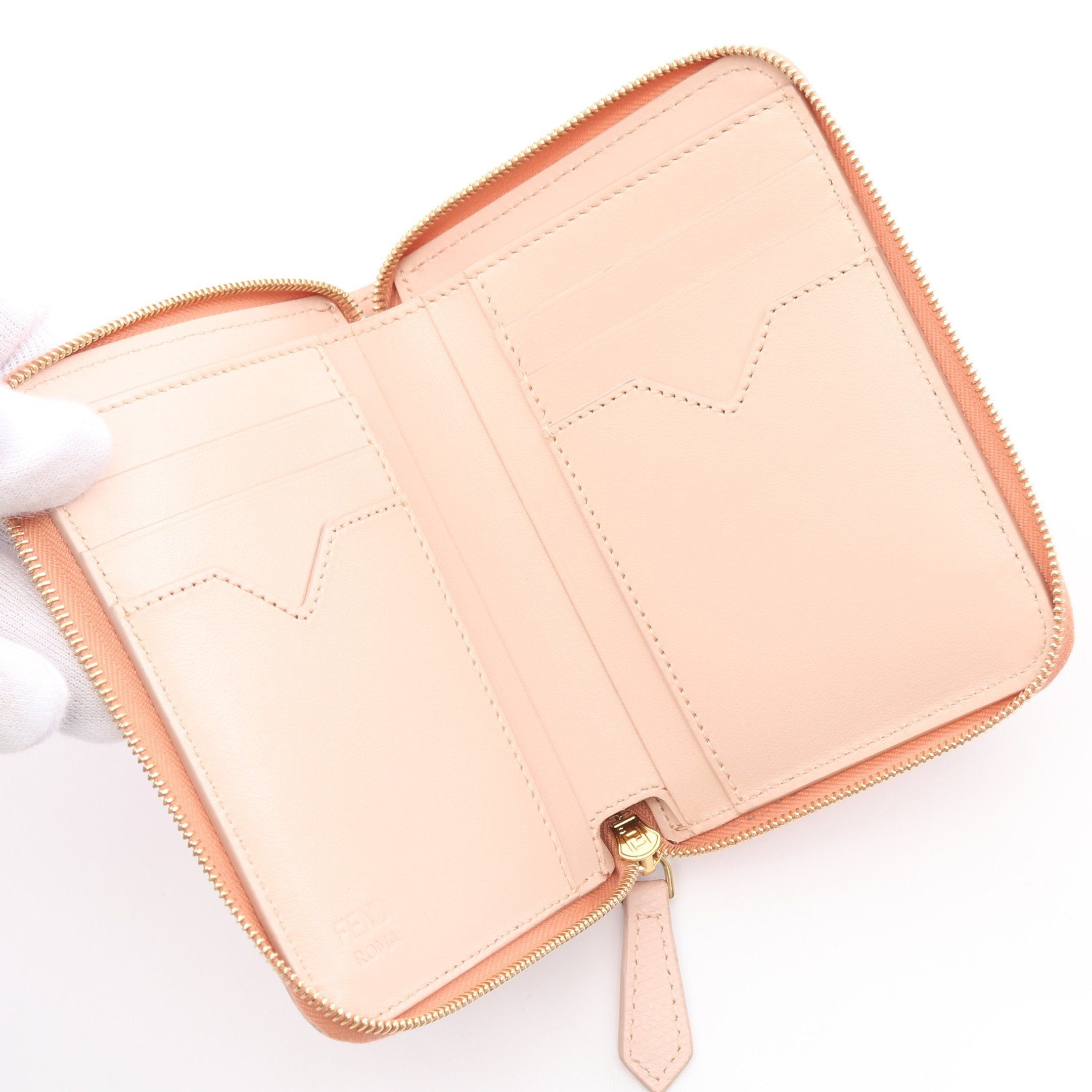 Fendi Fendi Ff Diamond Medium Round Zipper Wallet Leather Pink Size ONE SIZE - 3 Thumbnail