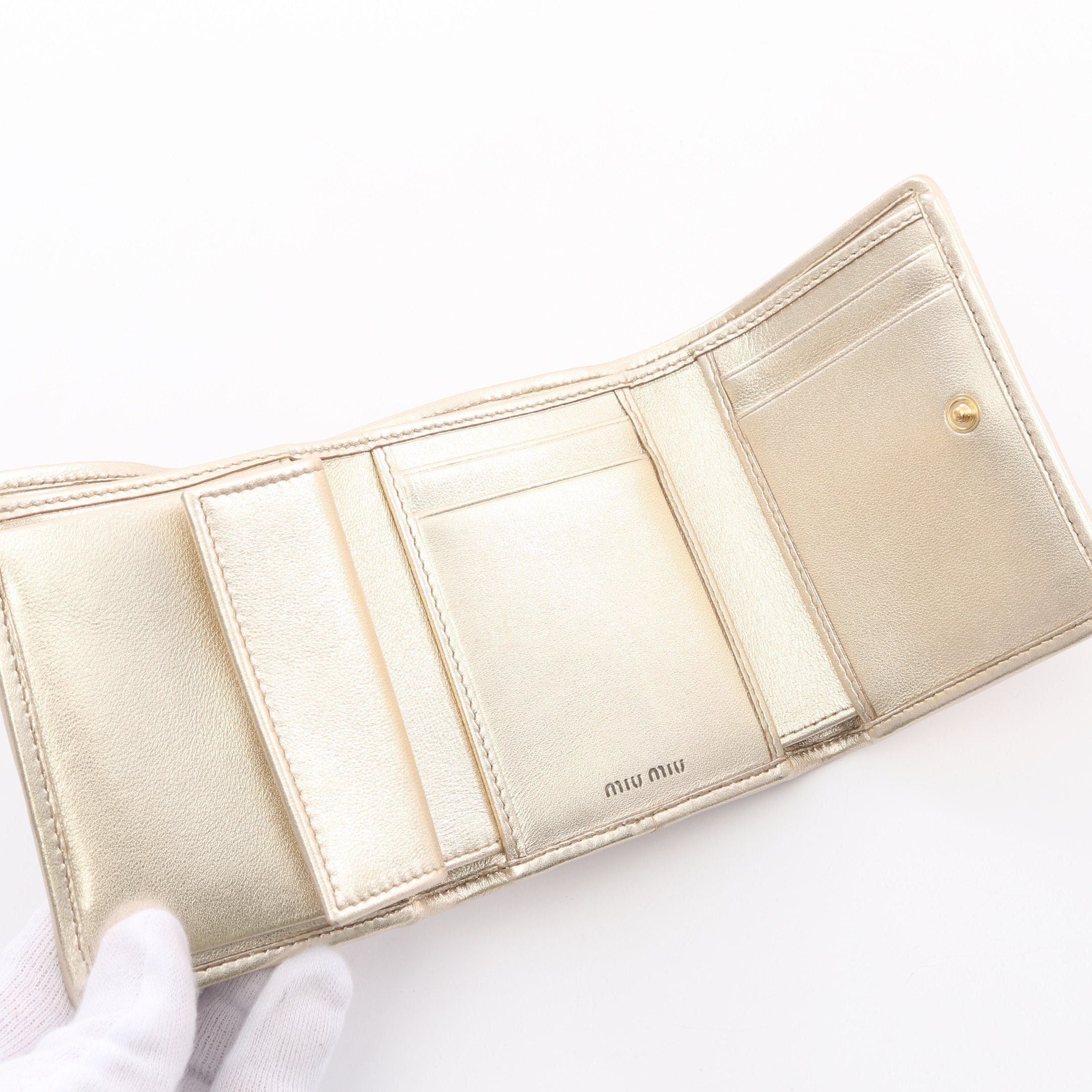 Miu Miu Miu Miu Matelasse Miu Trifold Wallet Leather Champagne Gold Size ONE SIZE - 3 Thumbnail