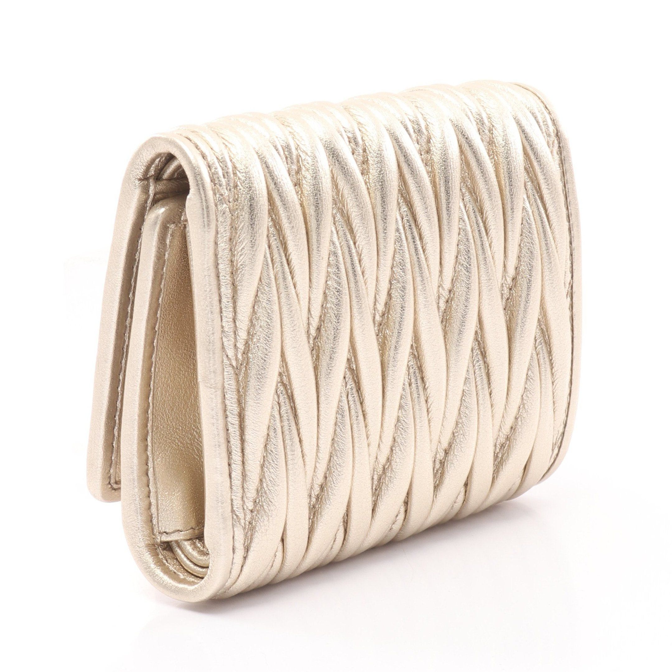 Miu Miu Miu Miu Matelasse Miu Trifold Wallet Leather Champagne Gold Size ONE SIZE - 2 Thumbnail