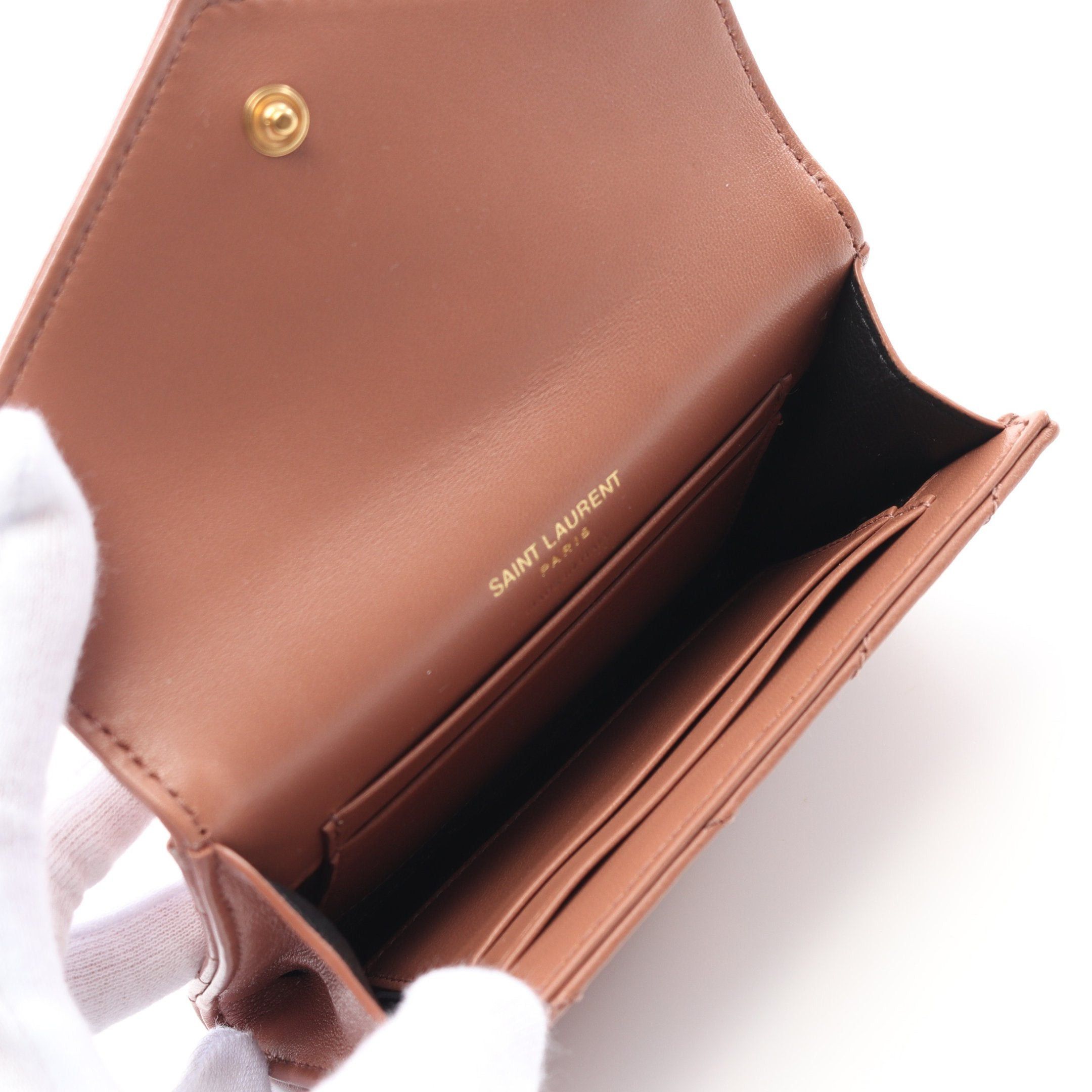 Yves Saint Laurent Yves Saint Laurent Monogram Saint Laurent Envelope Wallet Bi-Fold Leather Pink Brown Size ONE SIZE - 3 Thumbnail