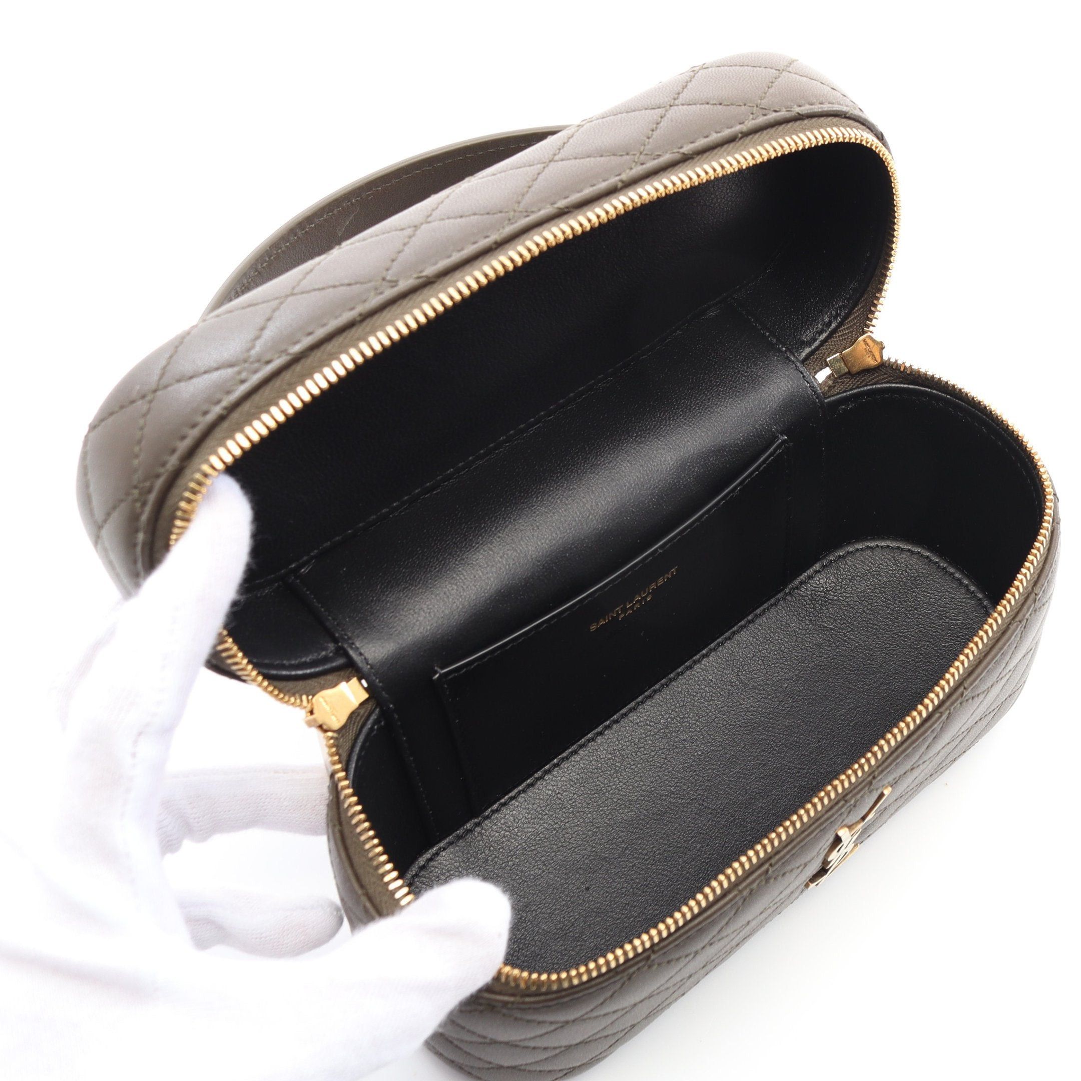 Yves Saint Laurent Yves Saint Laurent Gabby Vanity Bag Handbag Leather Khaki Brown Size ONE SIZE - 3 Thumbnail