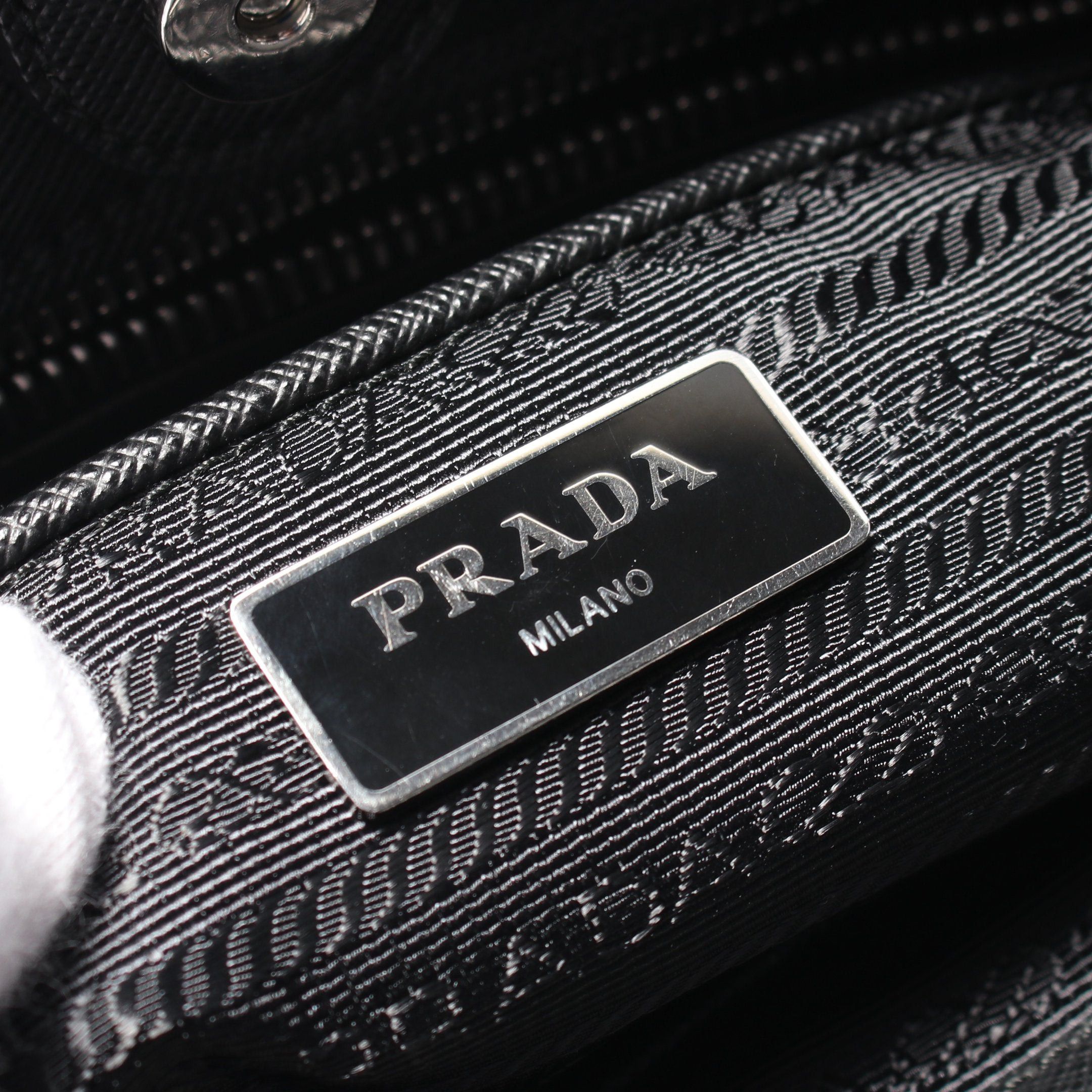 Prada Prada Tessuto Impuntu Chain Handbag Tote Bag Nylon Saffiano Leather Black Size ONE SIZE - 4 Thumbnail