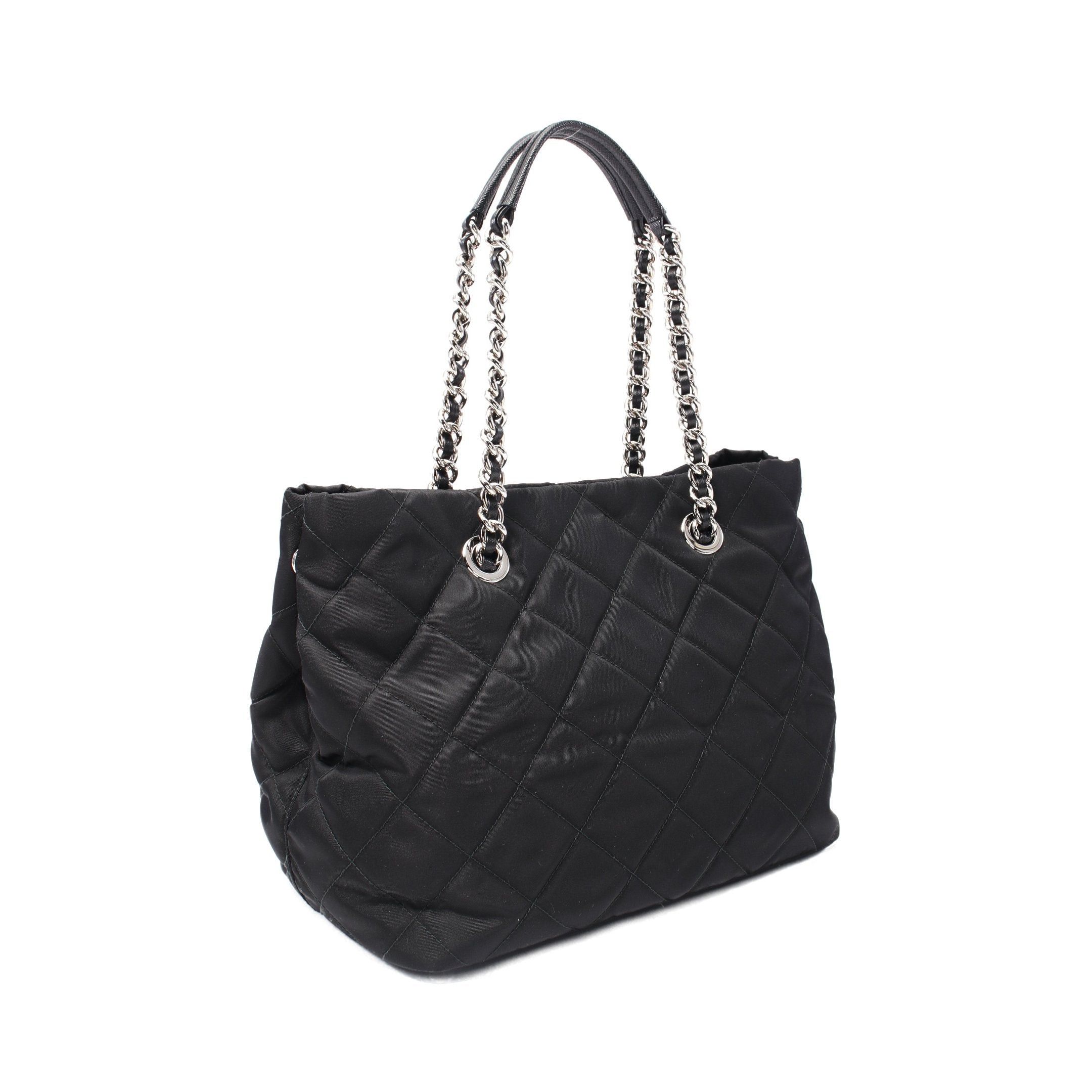 Prada Prada Tessuto Impuntu Chain Handbag Tote Bag Nylon Saffiano Leather Black Size ONE SIZE - 2 Thumbnail