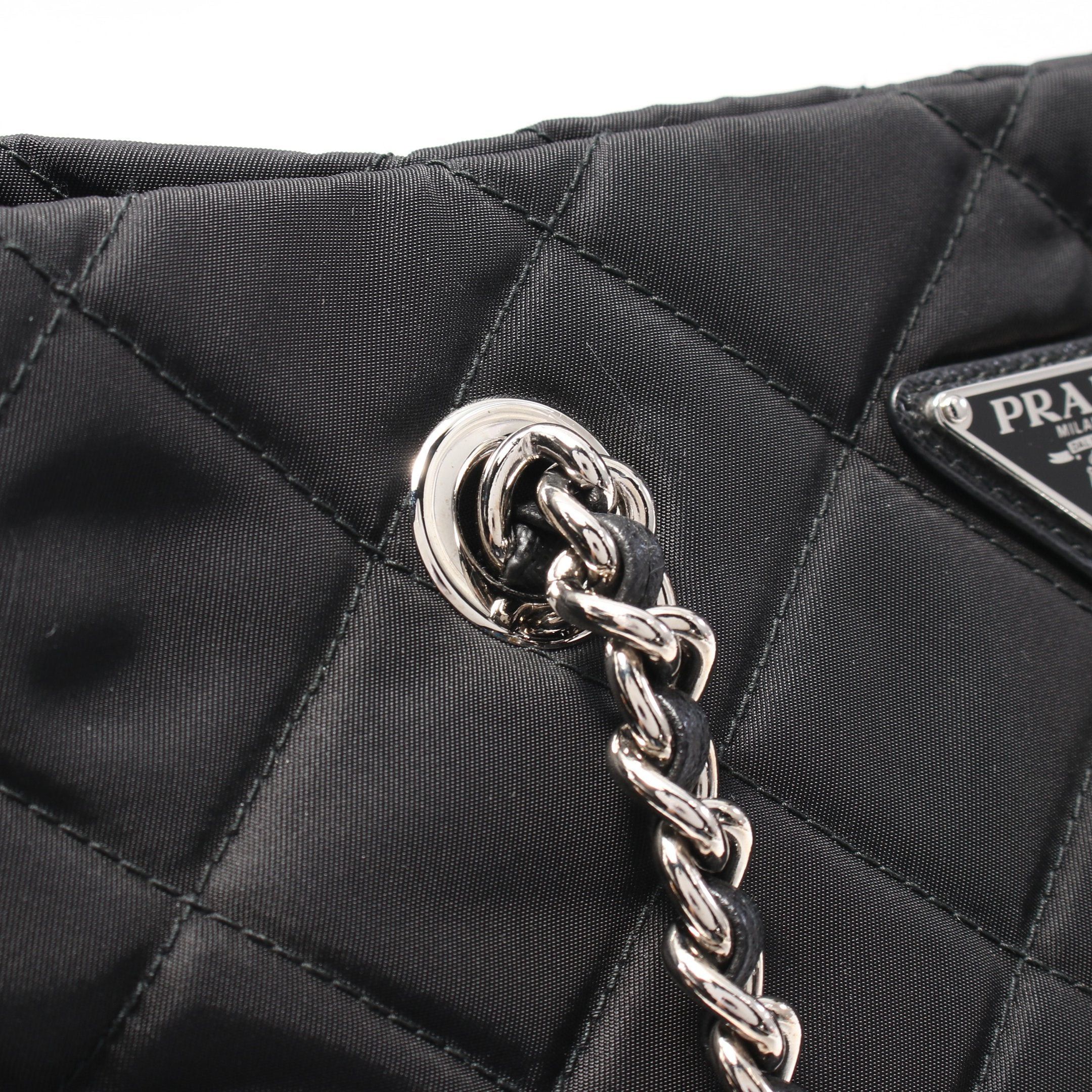 Prada Prada Tessuto Impuntu Chain Handbag Tote Bag Nylon Saffiano Leather Black Size ONE SIZE - 7 Thumbnail