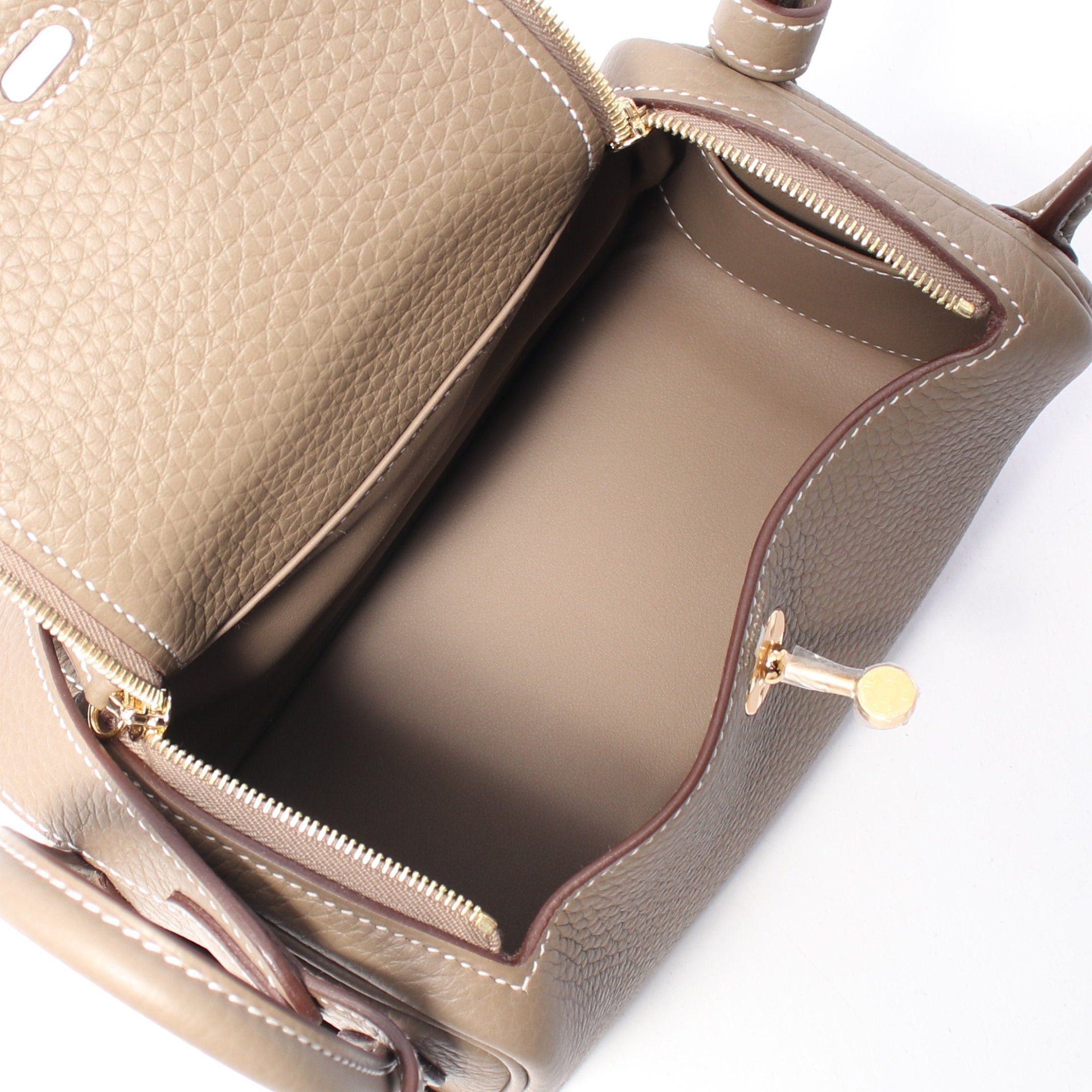 Hermes Hermes Lindy Mini Etoupe Shoulder Bag Clemence Leather Gray Brown Gold Hardware K Stamp Size ONE SIZE - 3 Thumbnail