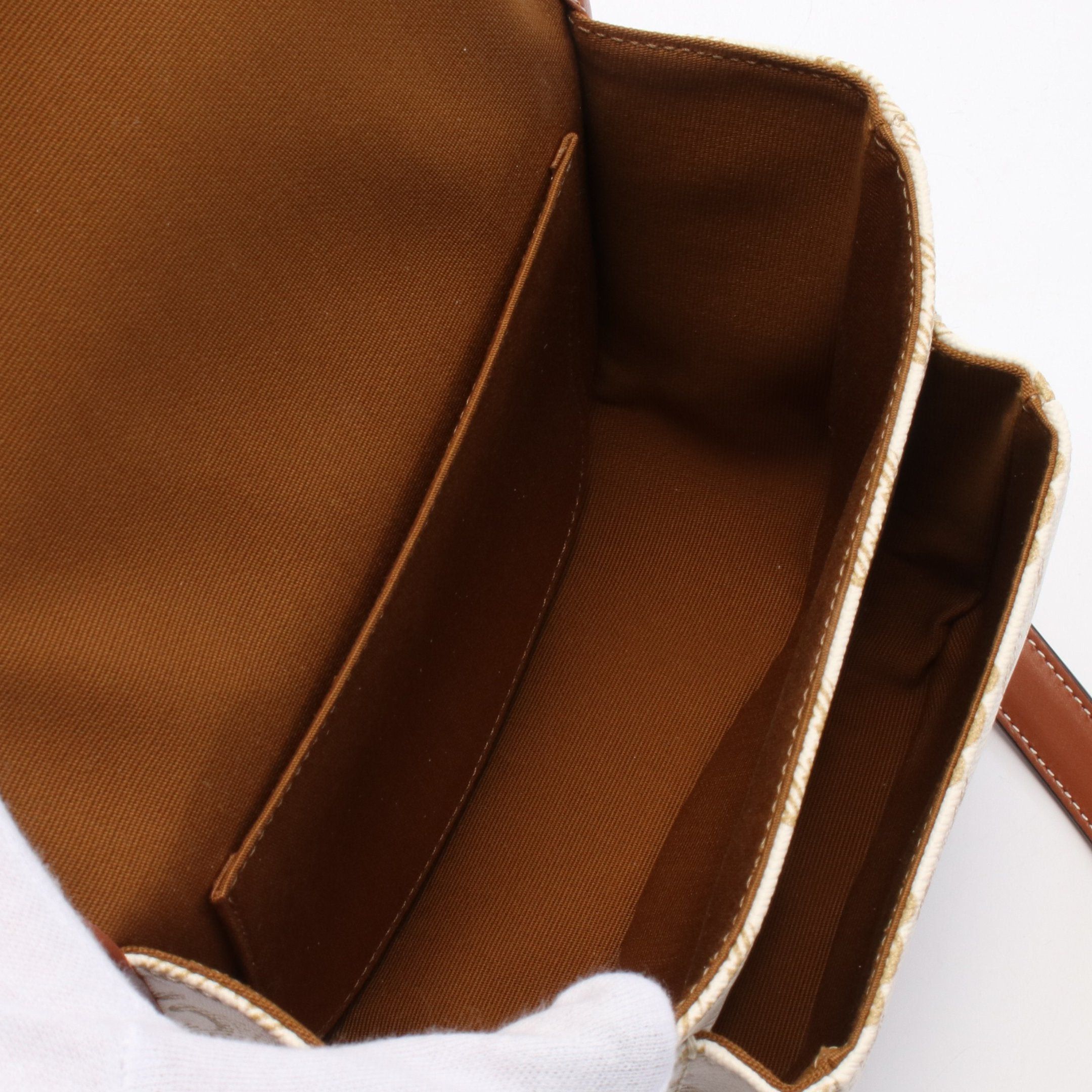 Celine Celine Falco Medium Bag Triomphe Shoulder Leather Ivory Brown Size ONE SIZE - 3 Thumbnail