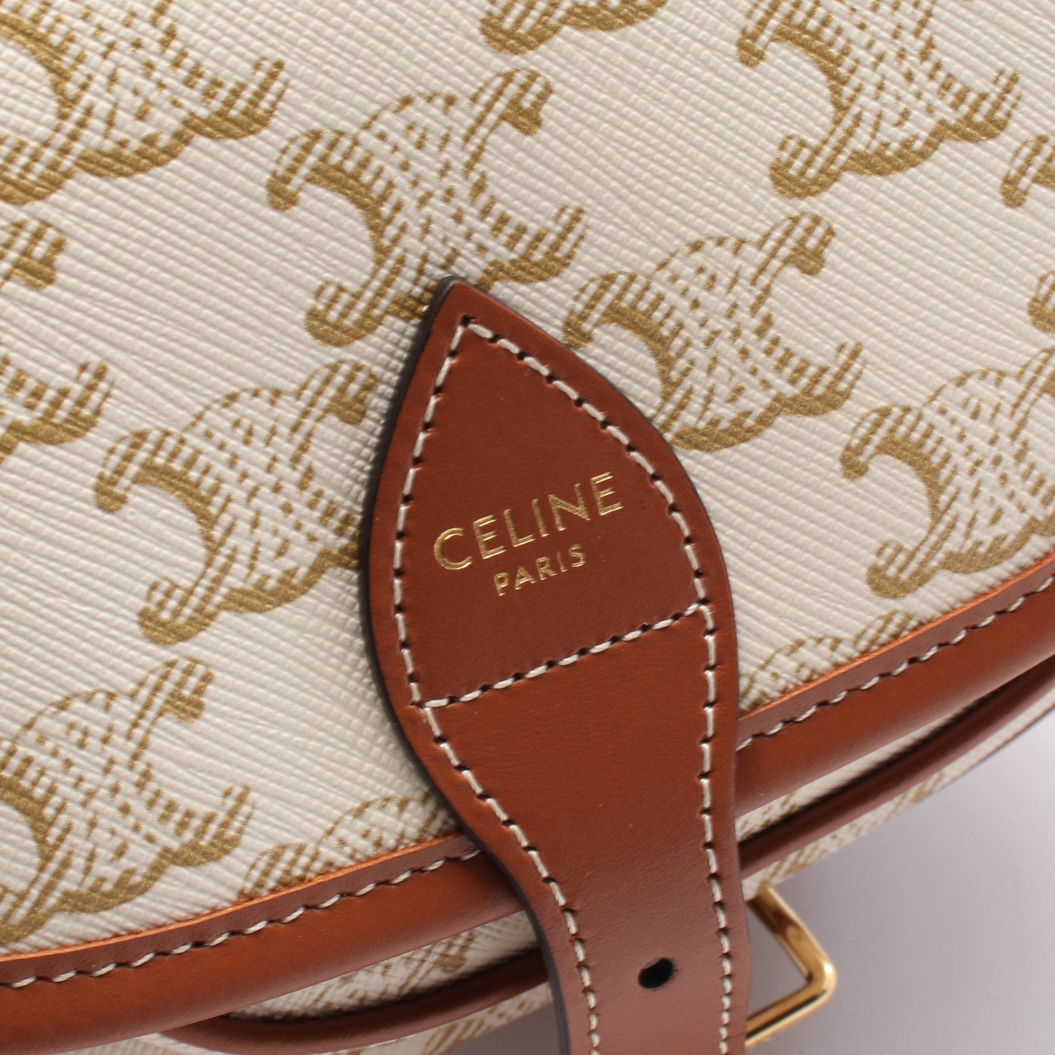 Celine Celine Falco Medium Bag Triomphe Shoulder Leather Ivory Brown Size ONE SIZE - 4 Thumbnail