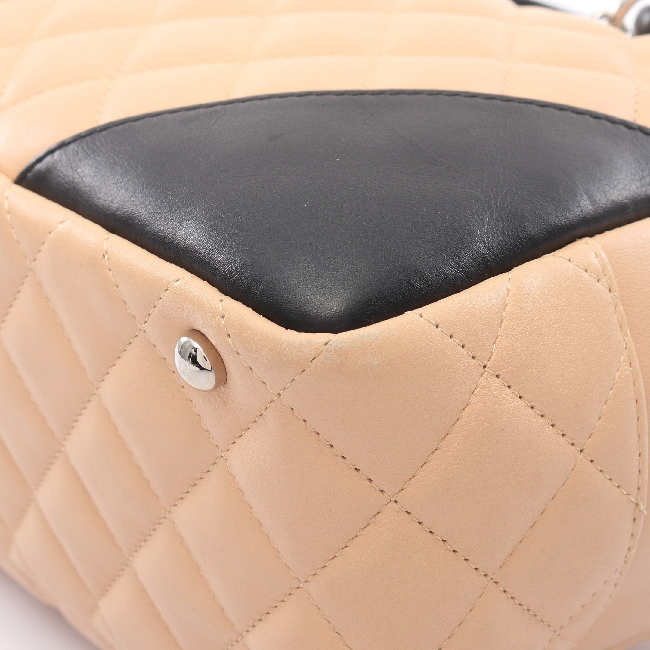 Chanel Chanel Cambon Line Bowling Bag Shoulder Leather Beige Black Silver Hardware Size ONE SIZE - 7 Thumbnail