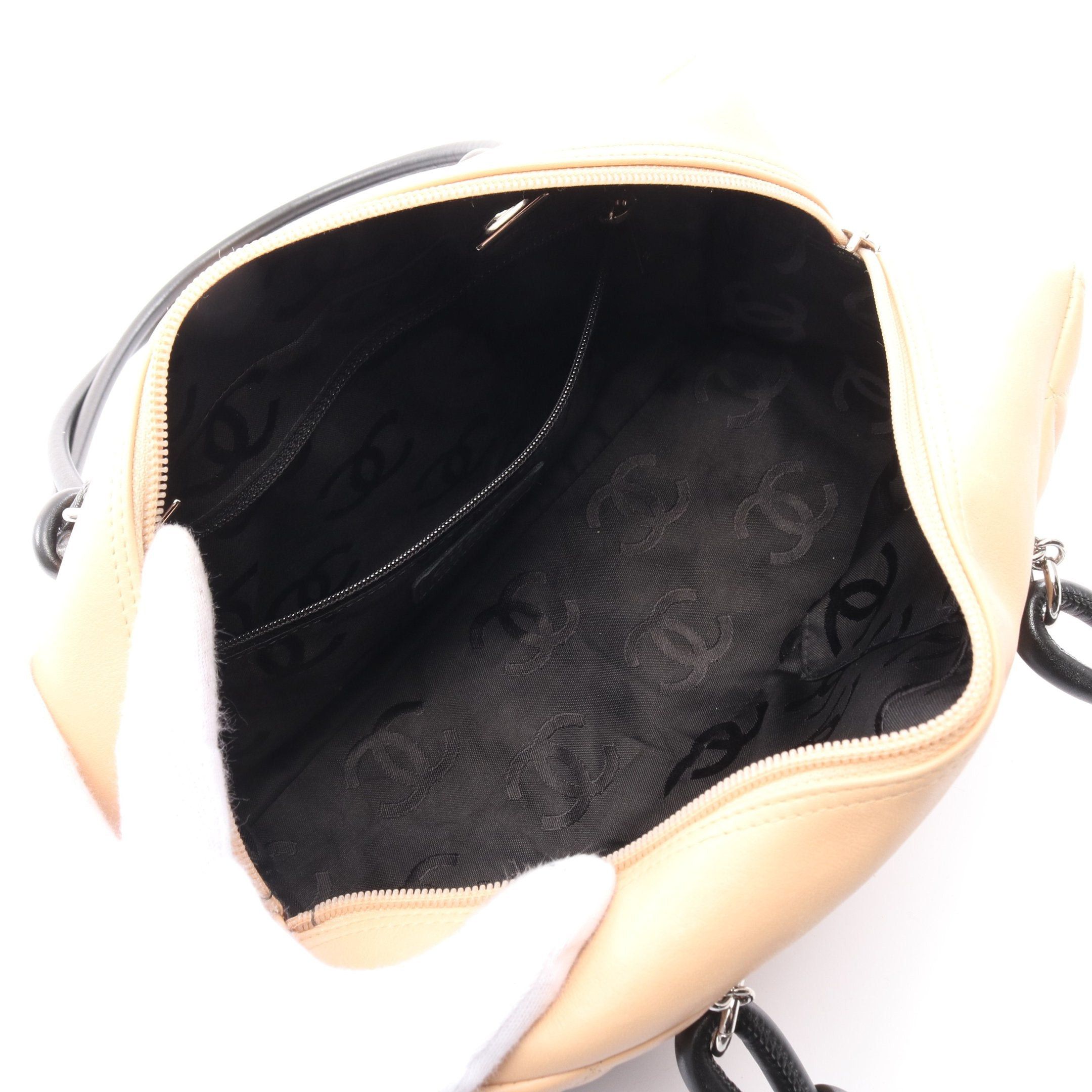 Chanel Chanel Cambon Line Bowling Bag Shoulder Leather Beige Black Silver Hardware Size ONE SIZE - 3 Thumbnail