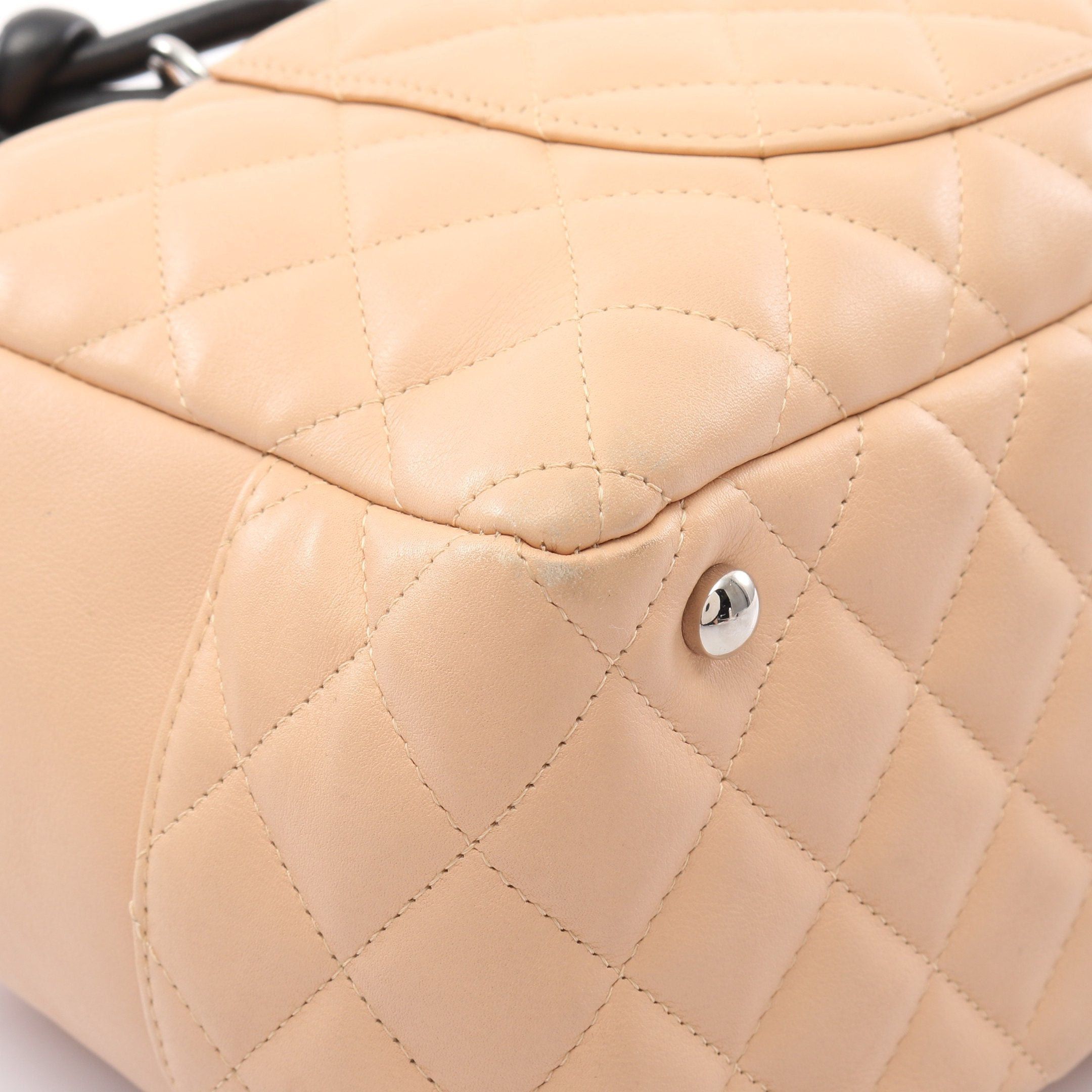 Chanel Chanel Cambon Line Bowling Bag Shoulder Leather Beige Black Silver Hardware Size ONE SIZE - 6 Thumbnail
