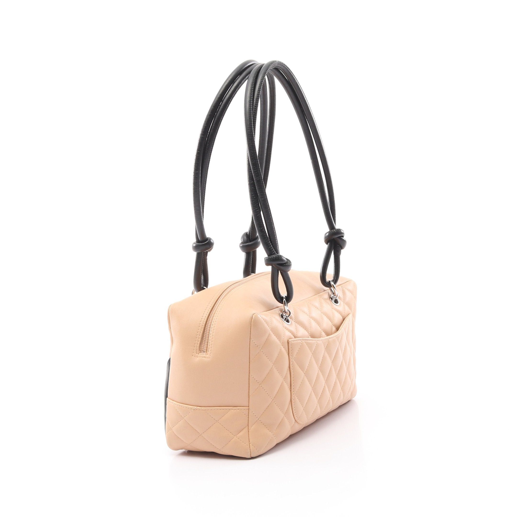 Chanel Chanel Cambon Line Bowling Bag Shoulder Leather Beige Black Silver Hardware Size ONE SIZE - 2 Thumbnail