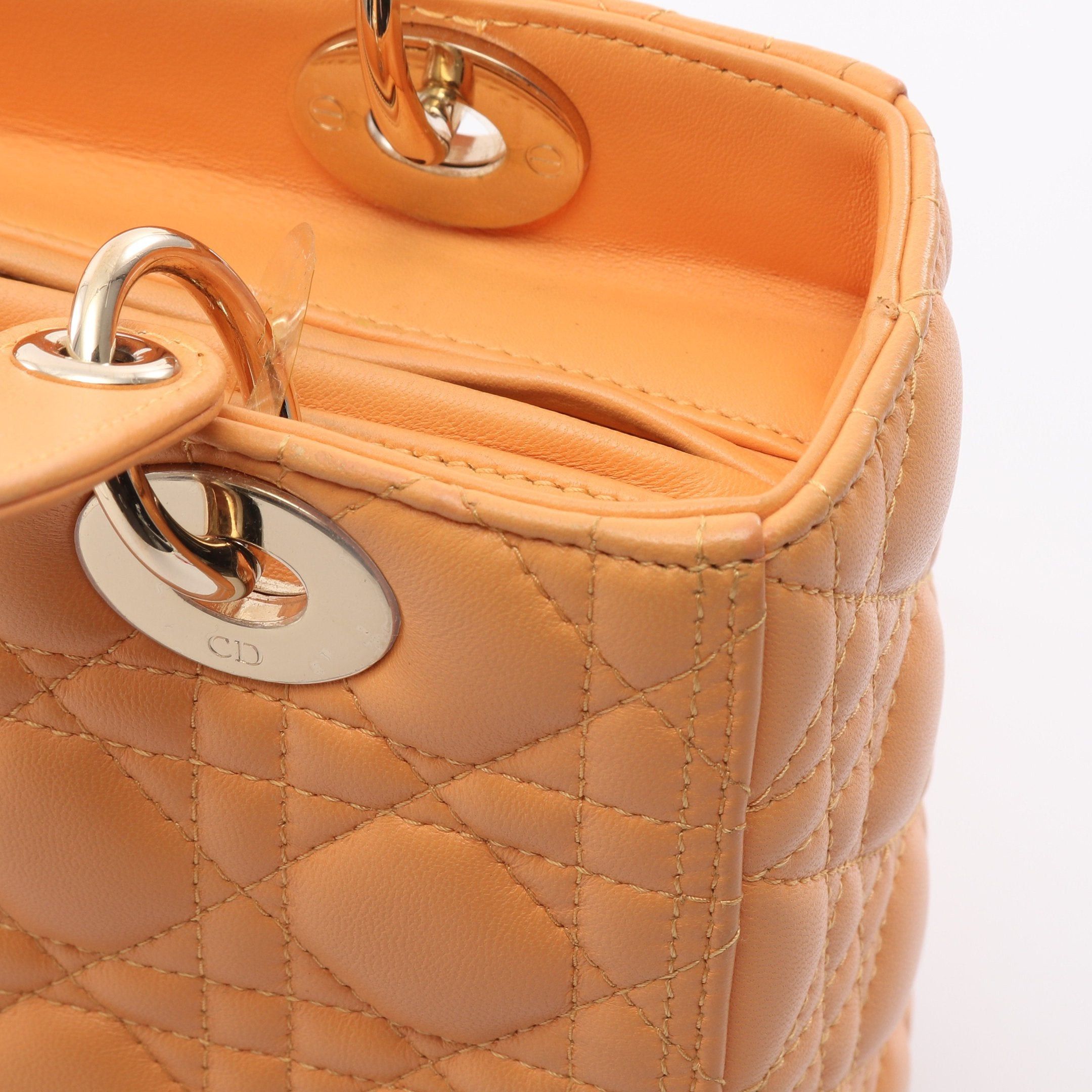 Dior Dior Lady Dior Canage Handbag Leather Orange Yellow Size ONE SIZE - 7 Thumbnail