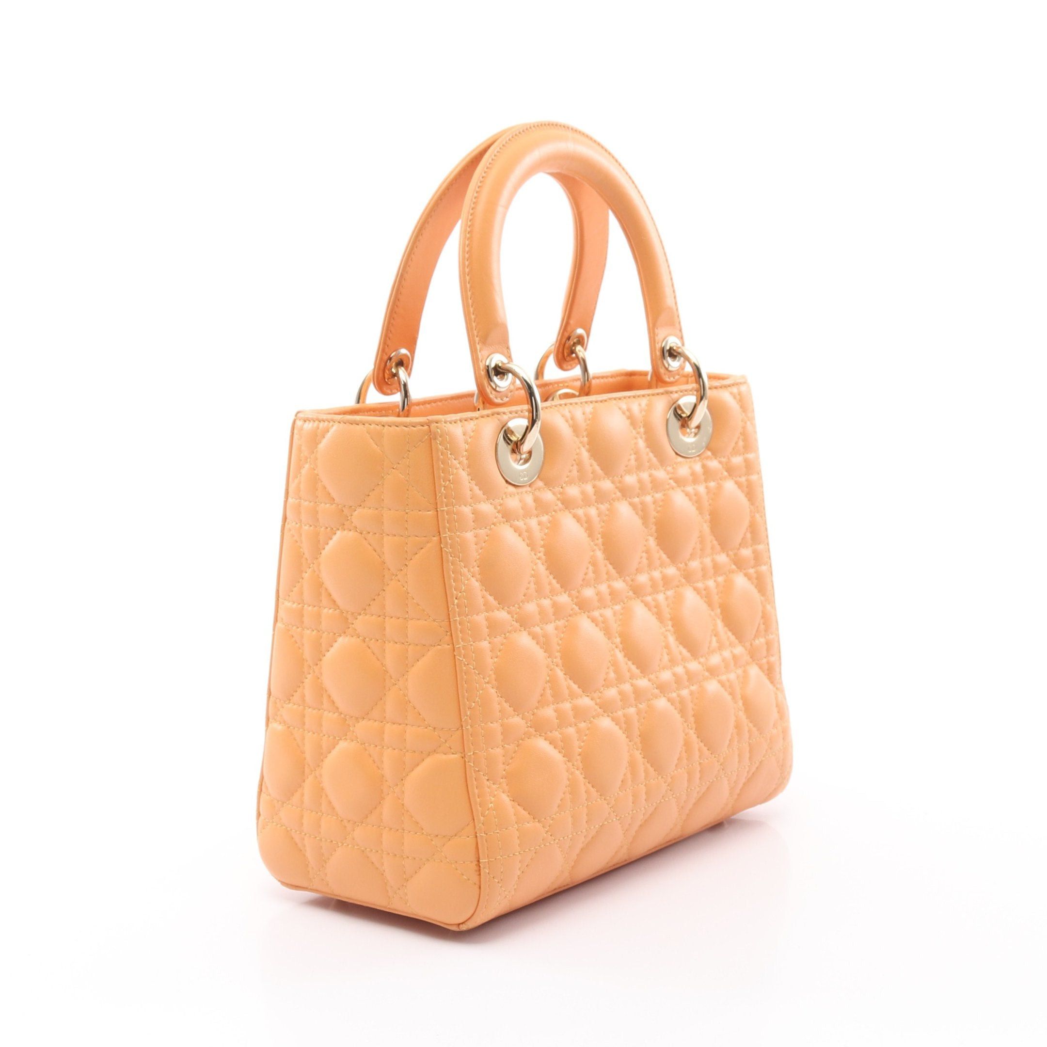 Dior Dior Lady Dior Canage Handbag Leather Orange Yellow Size ONE SIZE - 2 Thumbnail