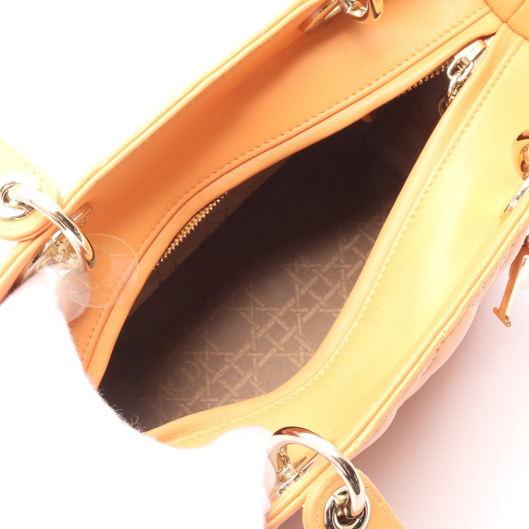 Dior Dior Lady Dior Canage Handbag Leather Orange Yellow Size ONE SIZE - 3 Thumbnail