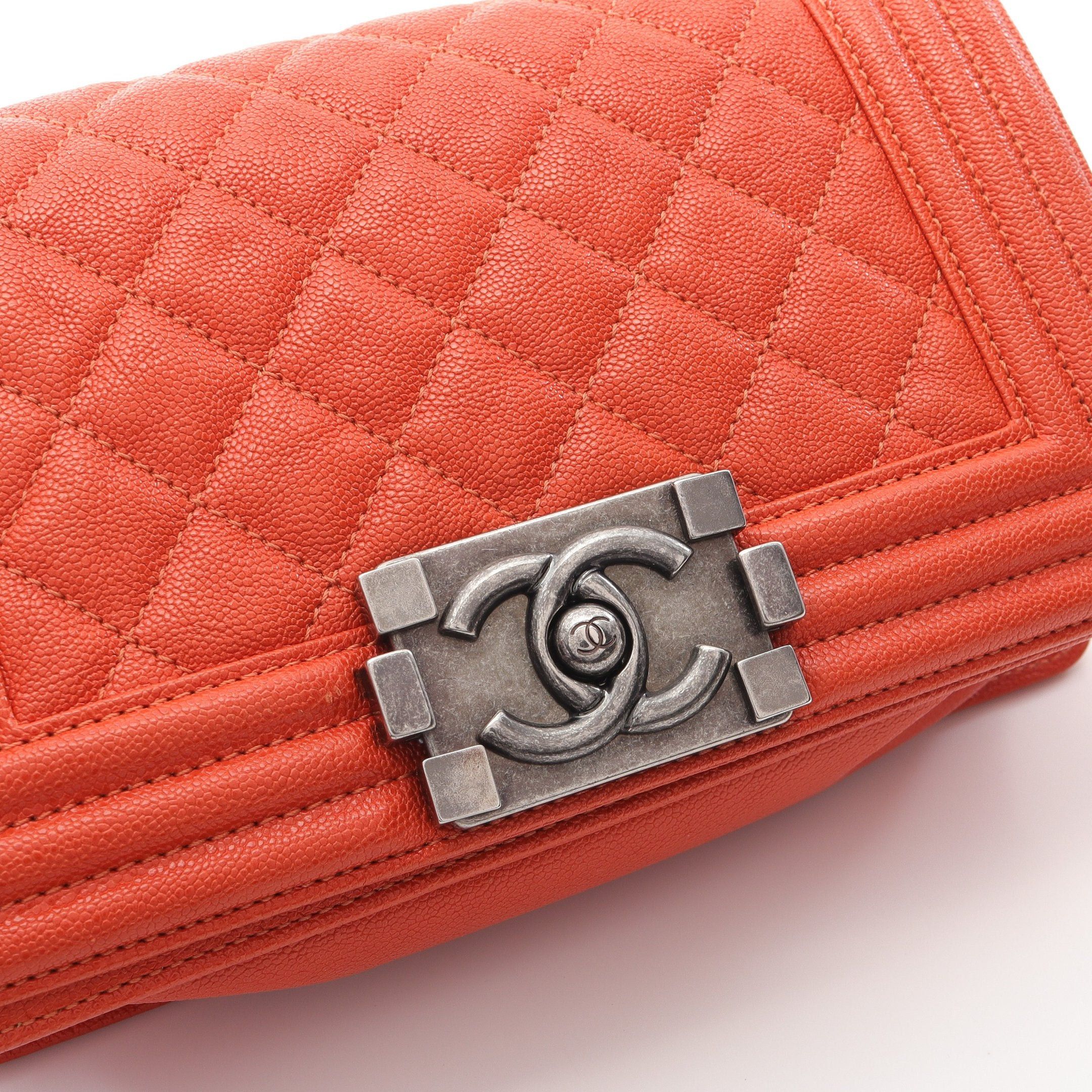 Chanel Chanel Boy Chanel Small Chain Shoulder Bag Caviar Skin Orange Antique Silver Hardware Size ONE SIZE - 11 Thumbnail