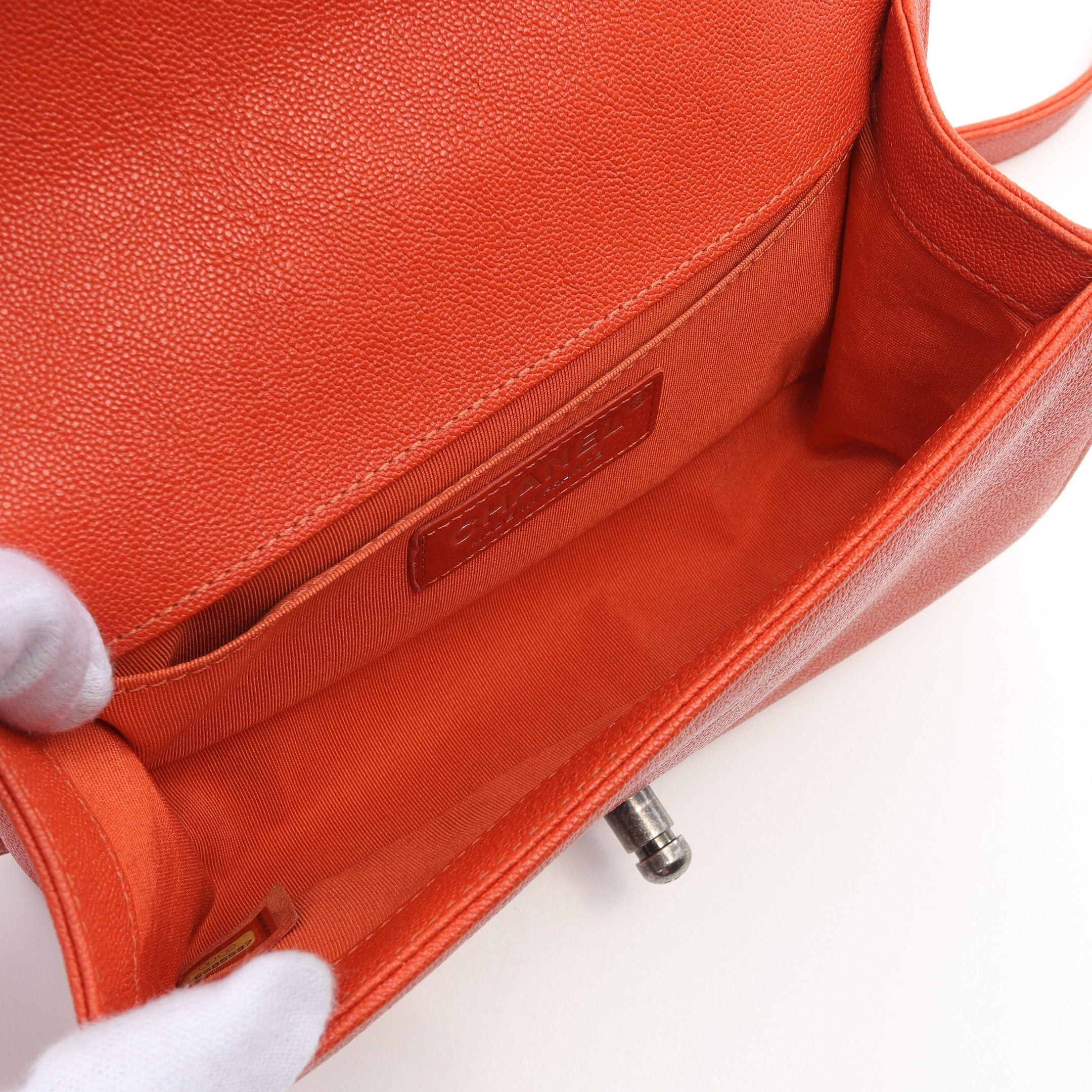Chanel Chanel Boy Chanel Small Chain Shoulder Bag Caviar Skin Orange Antique Silver Hardware Size ONE SIZE - 3 Thumbnail