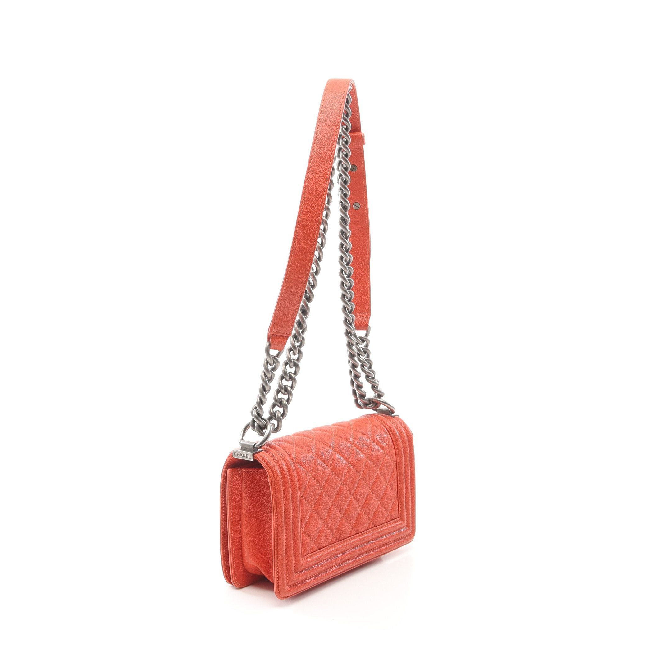 Chanel Chanel Boy Chanel Small Chain Shoulder Bag Caviar Skin Orange Antique Silver Hardware Size ONE SIZE - 2 Thumbnail