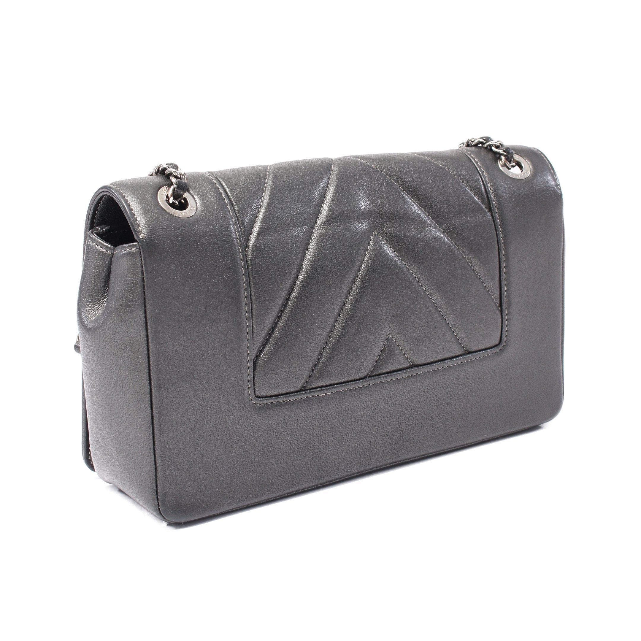 Chanel Chanel Chevron V-Stitch Double Chain Shoulder Bag Leather Gray Silver Hardware Size ONE SIZE - 2 Thumbnail