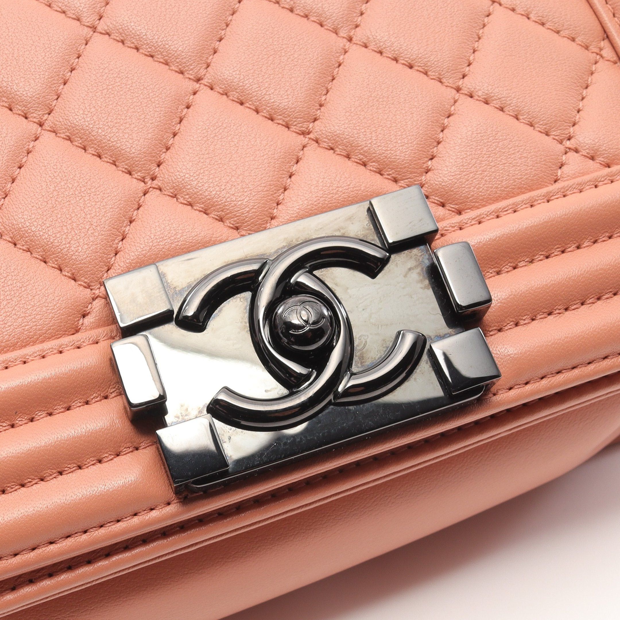 Chanel Chanel Boy Chanel Small Chain Shoulder Bag Lambskin Coral Orange Black Hardware Size ONE SIZE - 8 Thumbnail