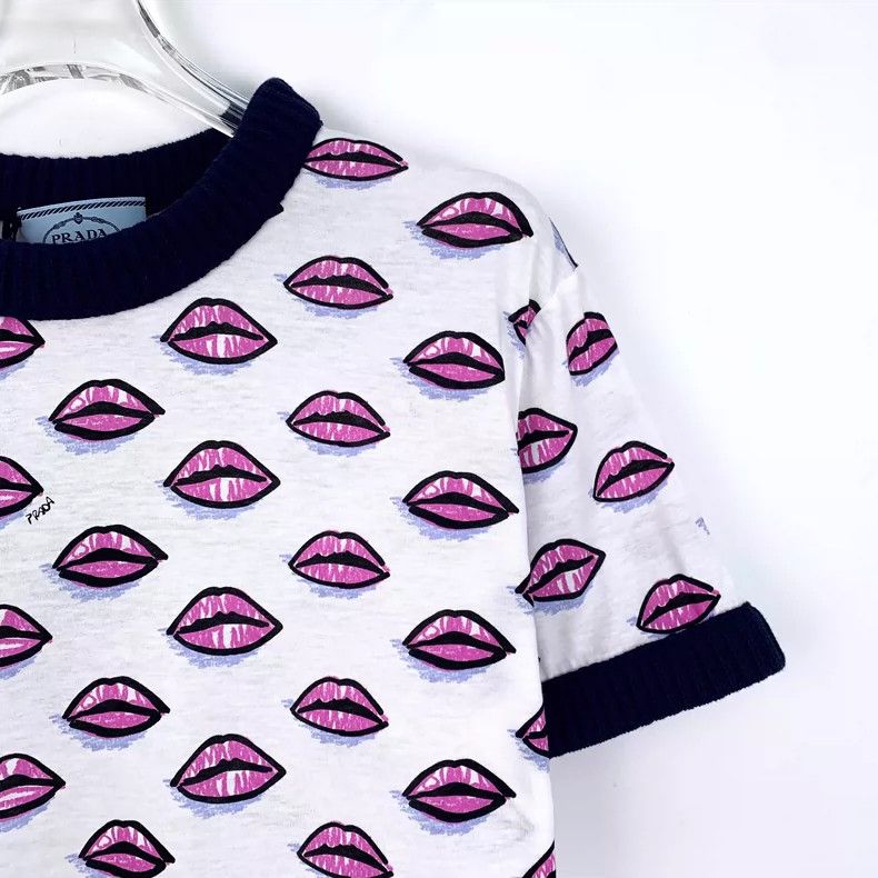 Prada Prada Colorful Lips Print Cotton T-Shirt- DMC Size US M / EU 48-50 / 2 - 3 Thumbnail