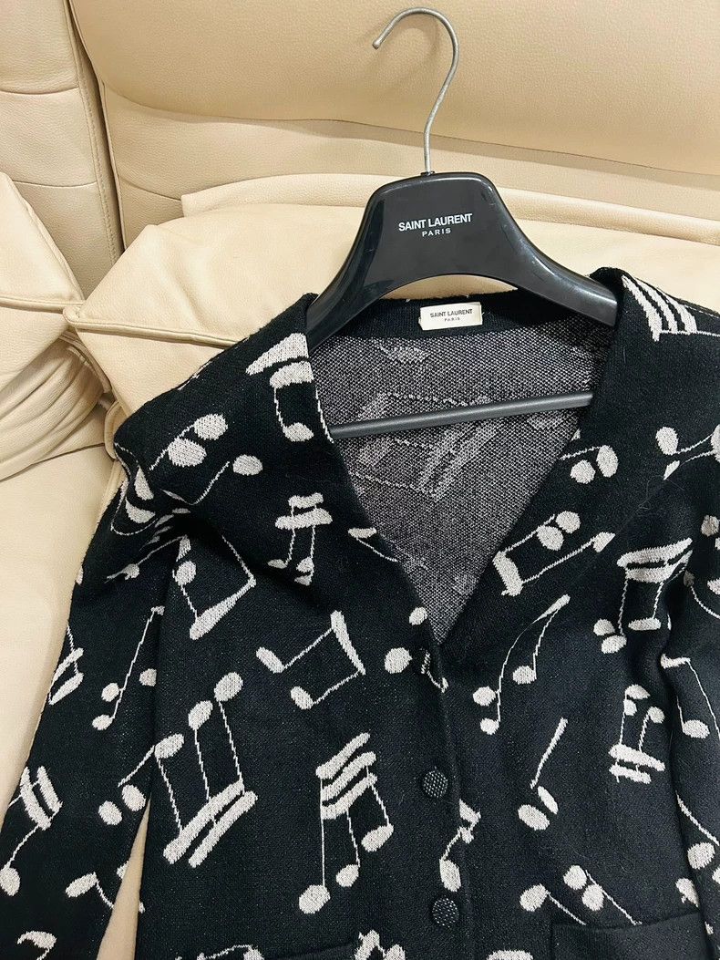 Saint Laurent Paris Saint Laurent Black Musical Note Cardigan Sweater- DMC Size US S / EU 44-46 / 1 - 4 Thumbnail
