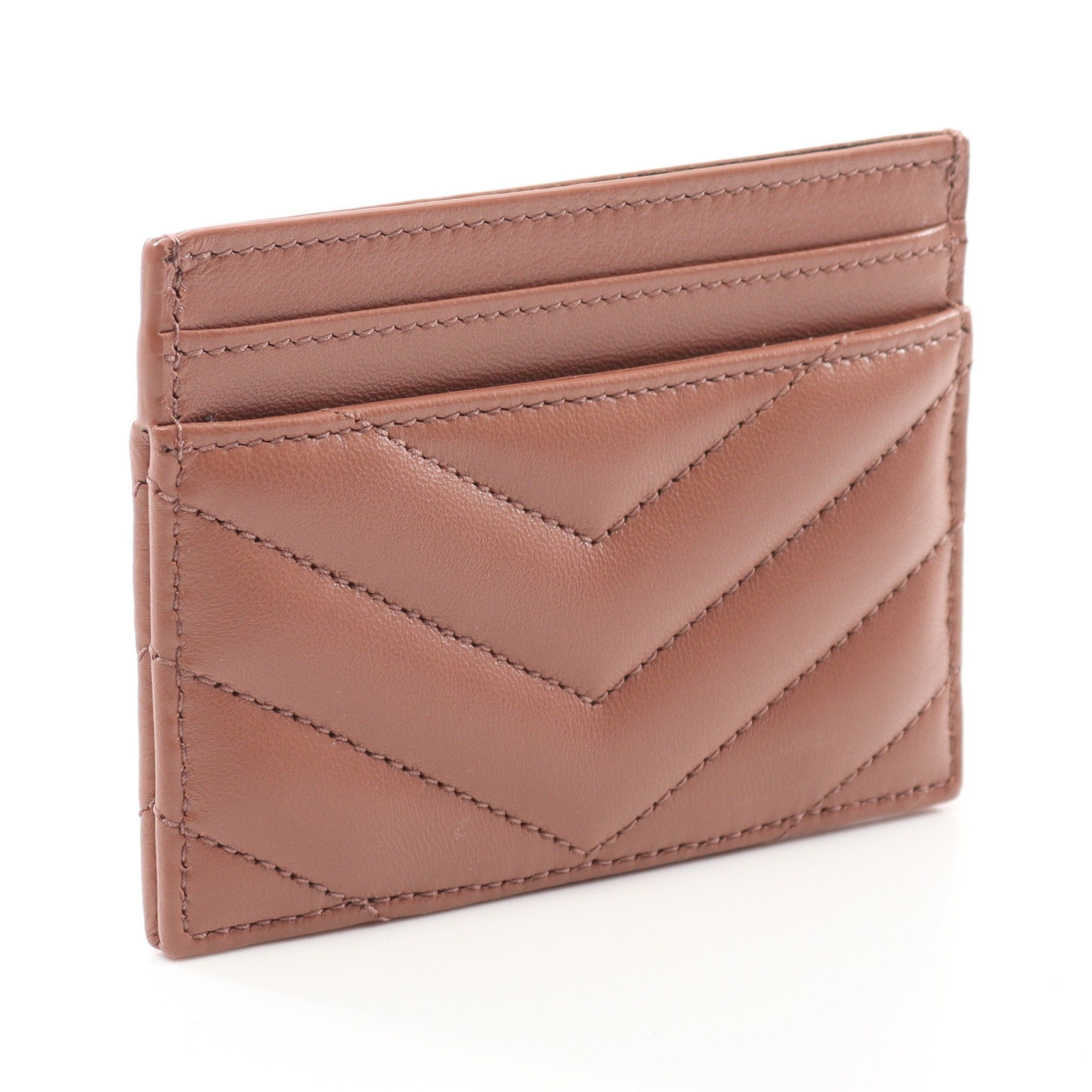 Yves Saint Laurent Yves Saint Laurent Ysl Monogram Card Case Name Holder Leather Pink Brown Size ONE SIZE - 2 Thumbnail
