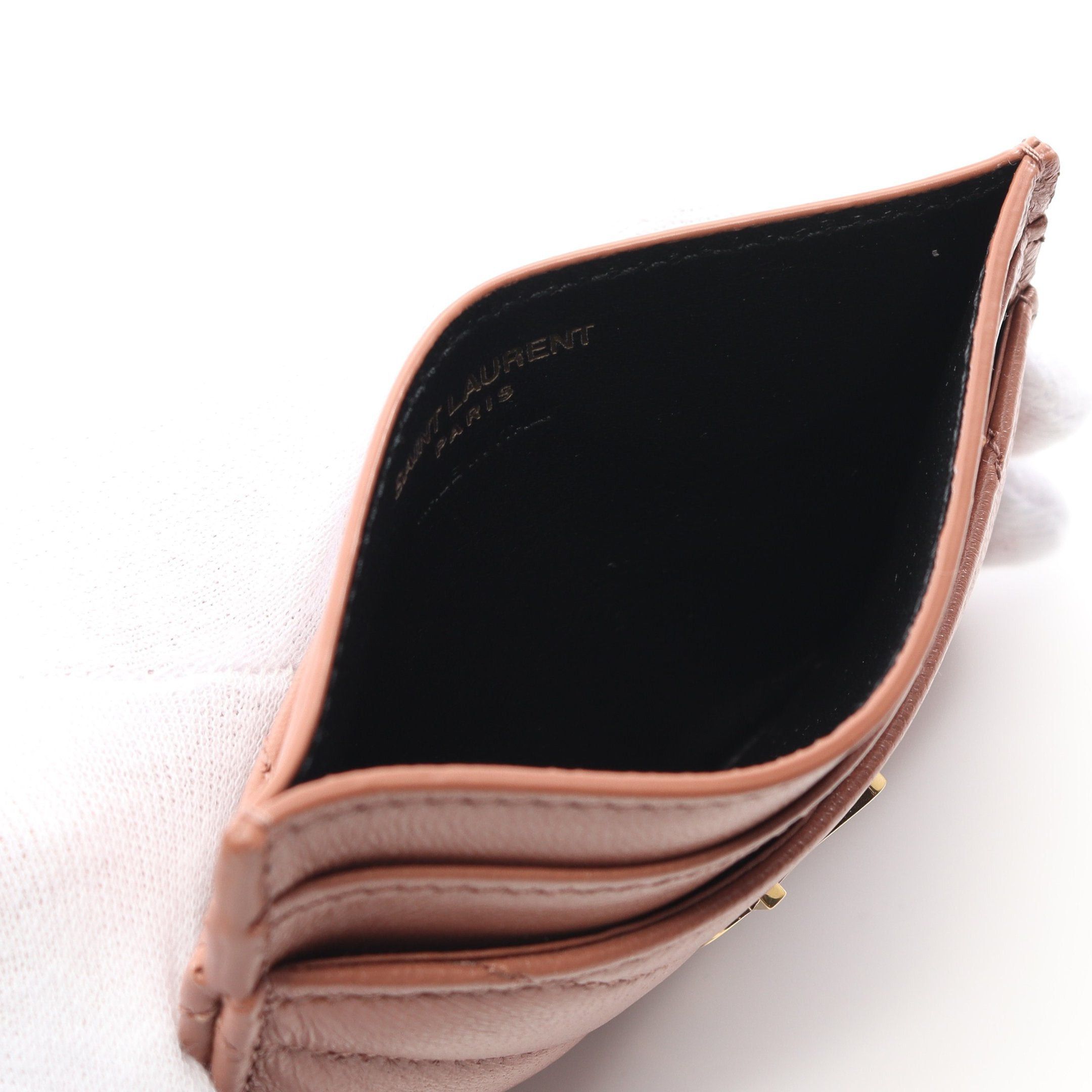Yves Saint Laurent Yves Saint Laurent Ysl Monogram Card Case Name Holder Leather Pink Brown Size ONE SIZE - 3 Thumbnail
