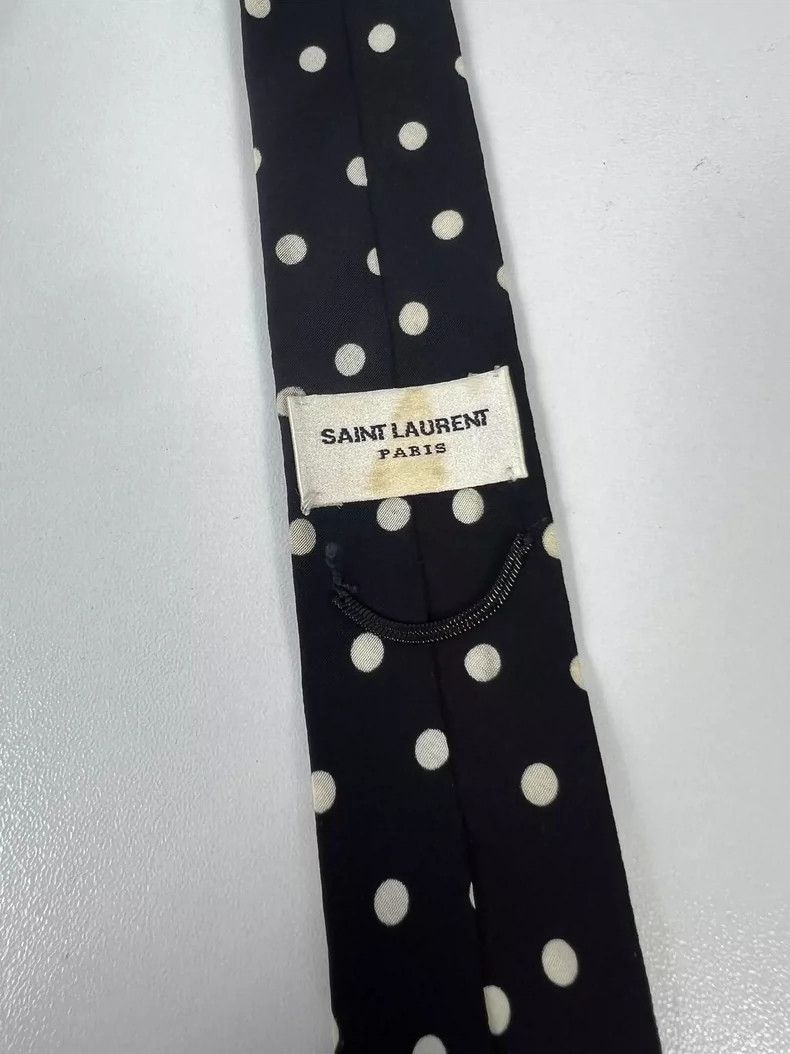Saint Laurent Paris Saint Laurent Black Polka Dot Silk Tie- DMC Size ONE SIZE - 6 Thumbnail
