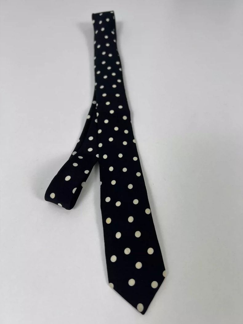 Saint Laurent Paris Saint Laurent Black Polka Dot Silk Tie- DMC Size ONE SIZE - 2 Thumbnail
