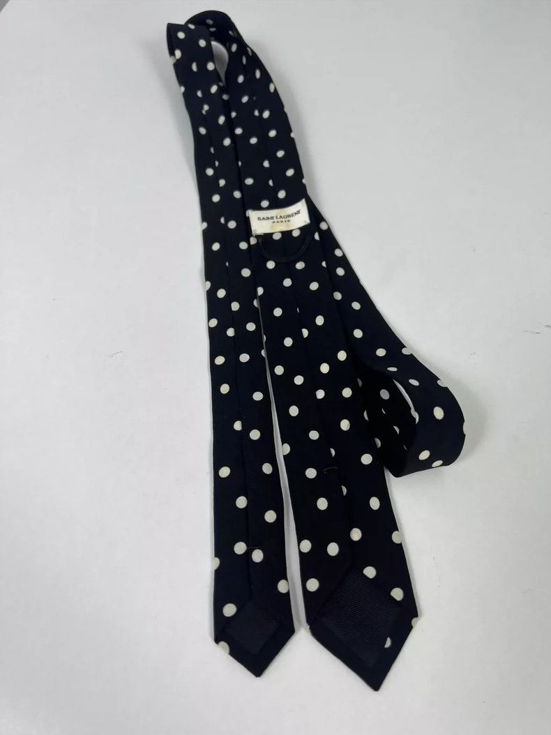 Saint Laurent Paris Saint Laurent Black Polka Dot Silk Tie- DMC Size ONE SIZE - 3 Thumbnail