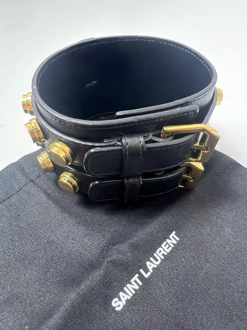 Saint Laurent Paris Saint Laurent Black Leather Studded Bracelet- DMC Size ONE SIZE - 4 Thumbnail