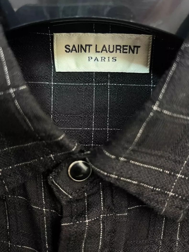 Saint Laurent Paris Saint Laurent Black Plaid Long Sleeve Shirt- DMC Size US M / EU 48-50 / 2 - 3 Thumbnail