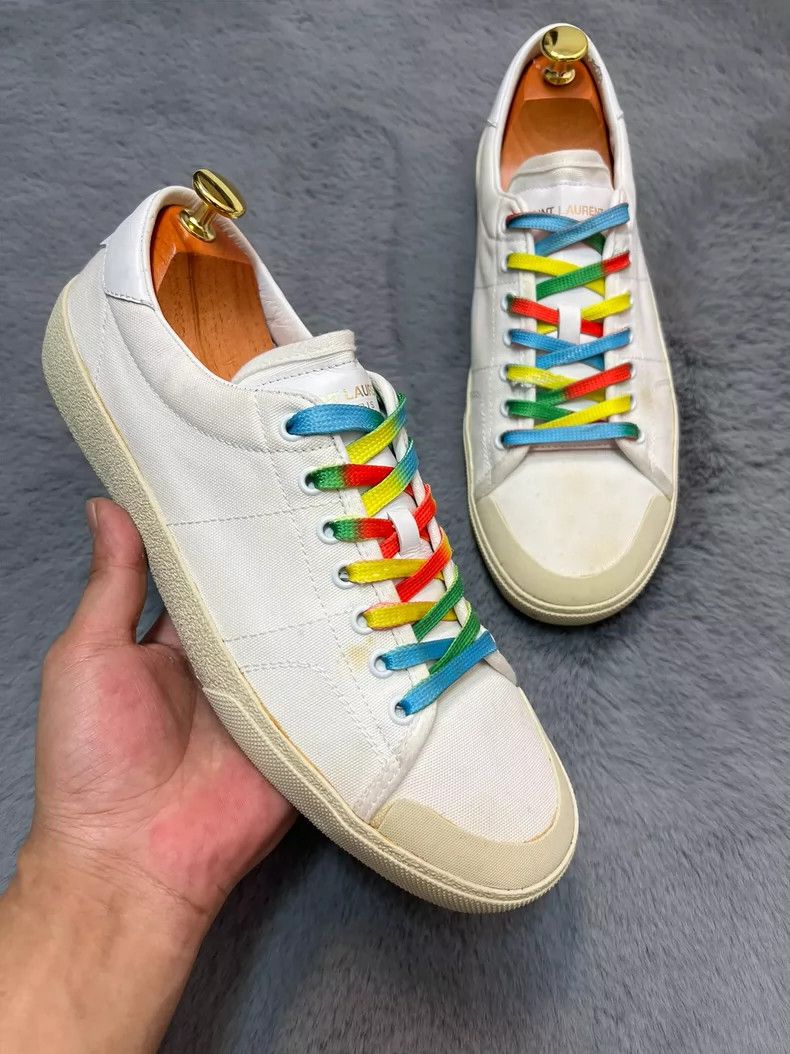 Saint Laurent Paris Saint Laurent Rainbow Lace Low-Top Sneakers- DMC Size US 10 / EU 43 - 2 Thumbnail