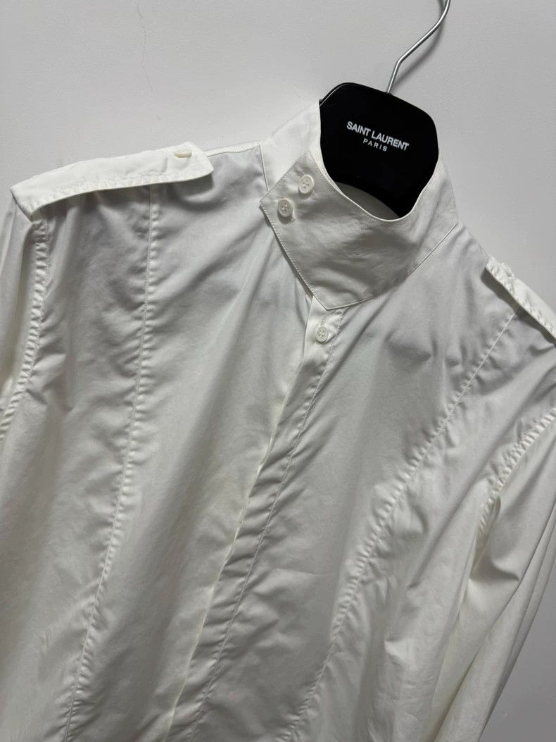 Saint Laurent Paris Saint Laurent White High Neck Button-Up Shirt- DMC Size US L / EU 52-54 / 3 - 3 Thumbnail