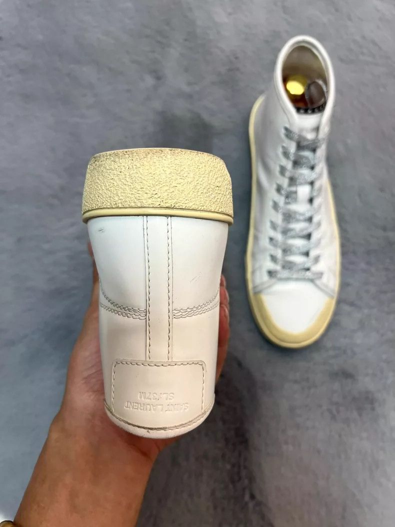 Saint Laurent Paris Saint Laurent High-Top Sneakers with Silver Laces- DMC Size US 9 / EU 42 - 4 Thumbnail