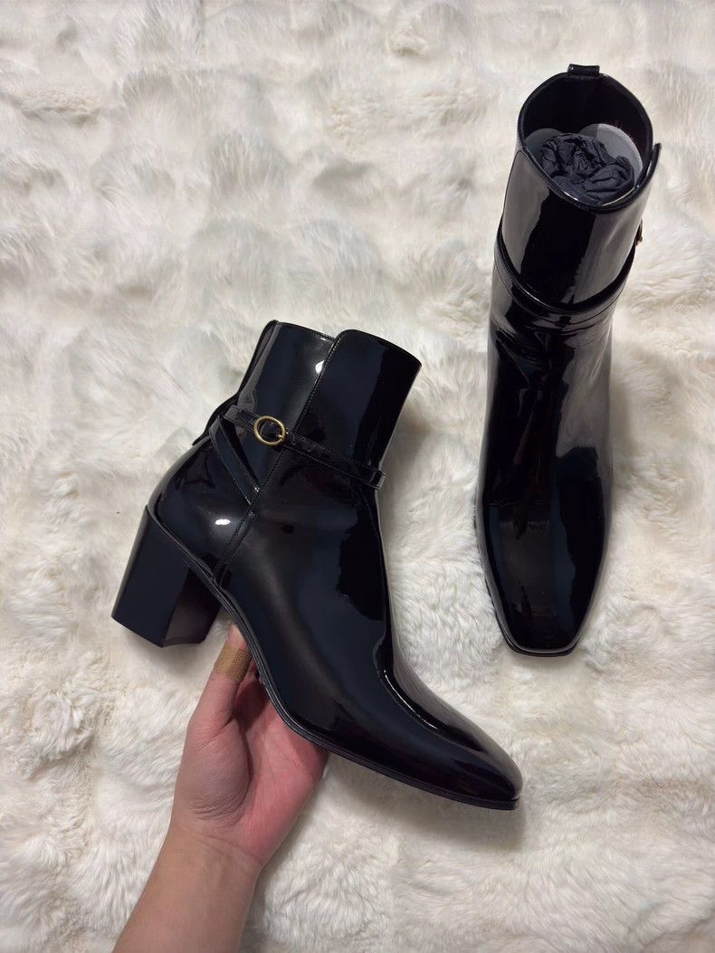 Yves Saint Laurent YSL Black Patent Leather Men's Boots- DMC Size US 9 / EU 42 - 3 Thumbnail